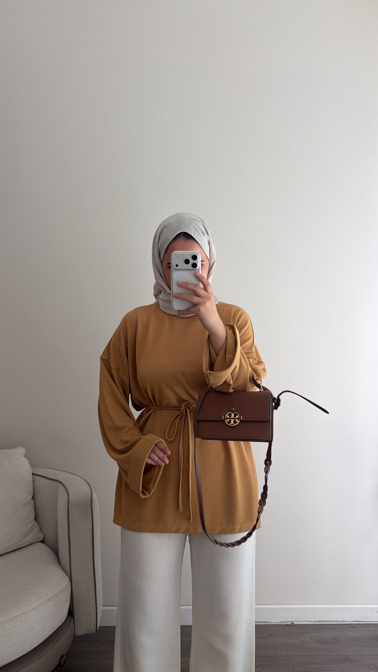 Beli Bağlama Detaylı Fitilli Tunik - Hardal