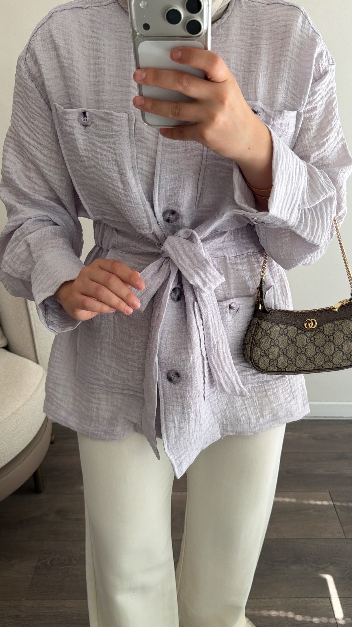 Beli Büzgü Detaylı Tunik - Soft Lila