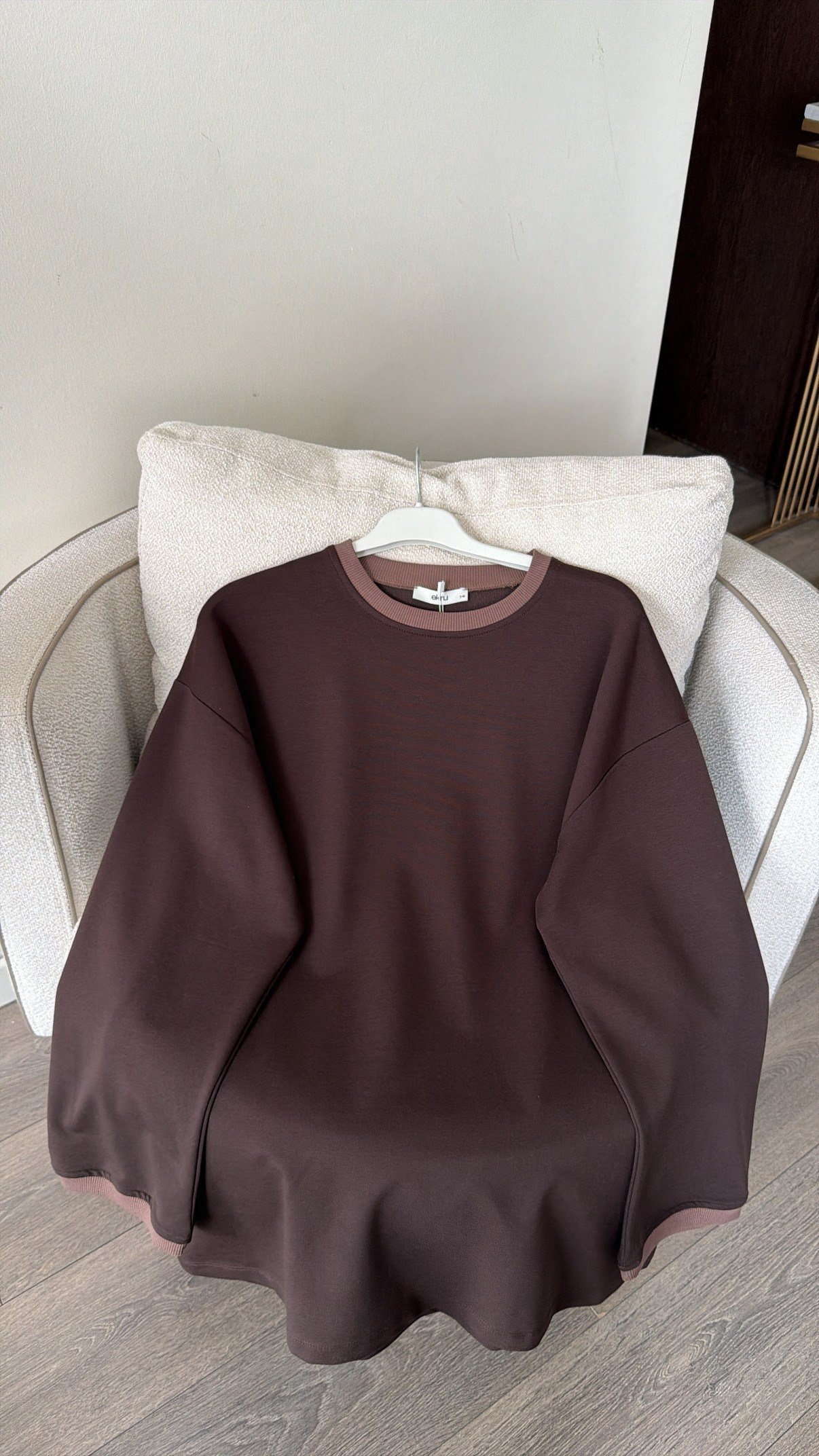 Bisiklet Yaka Renk Garnili Sweatshirt - Kahverengi