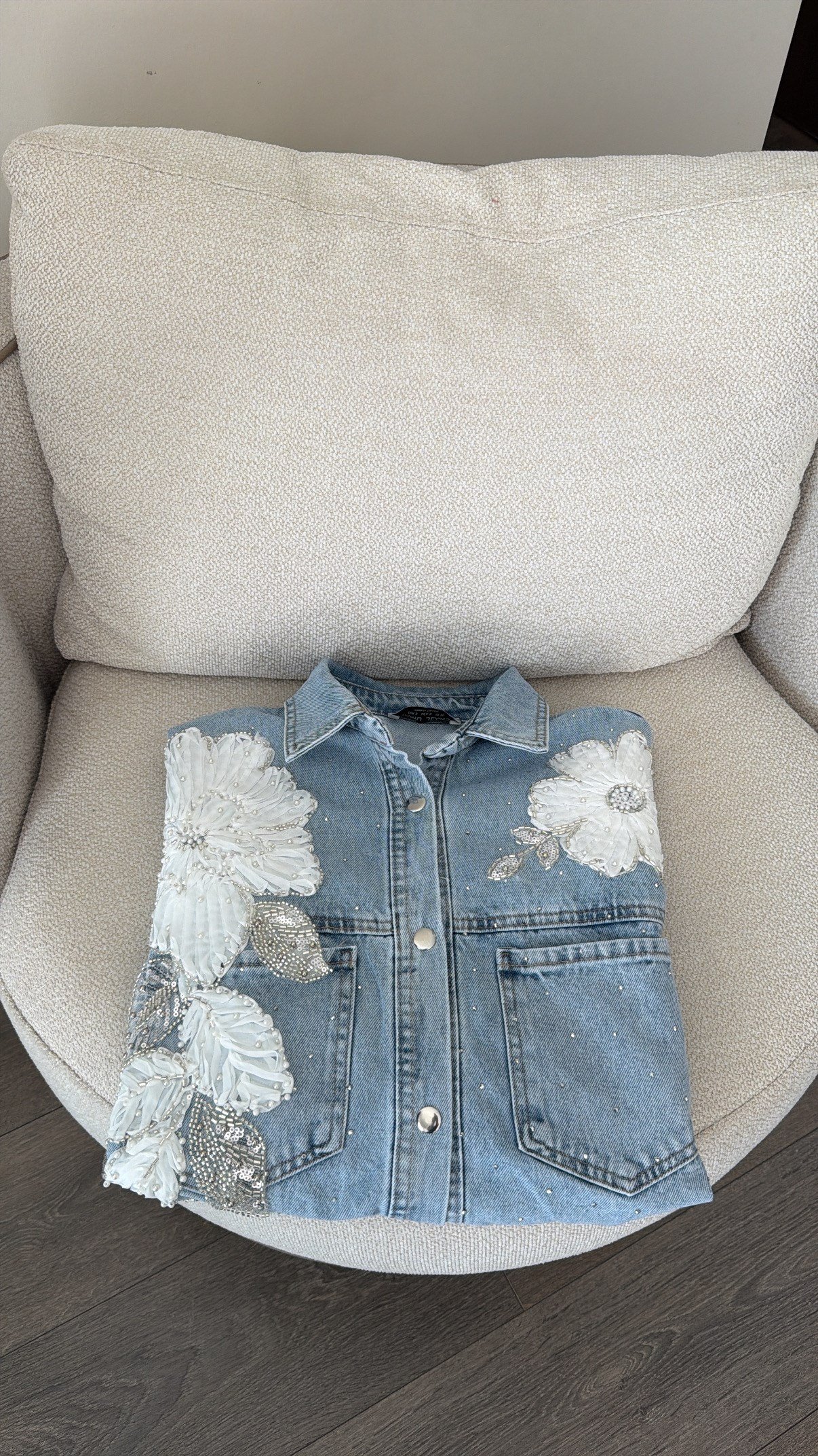 Çiçekli Denim Ceket