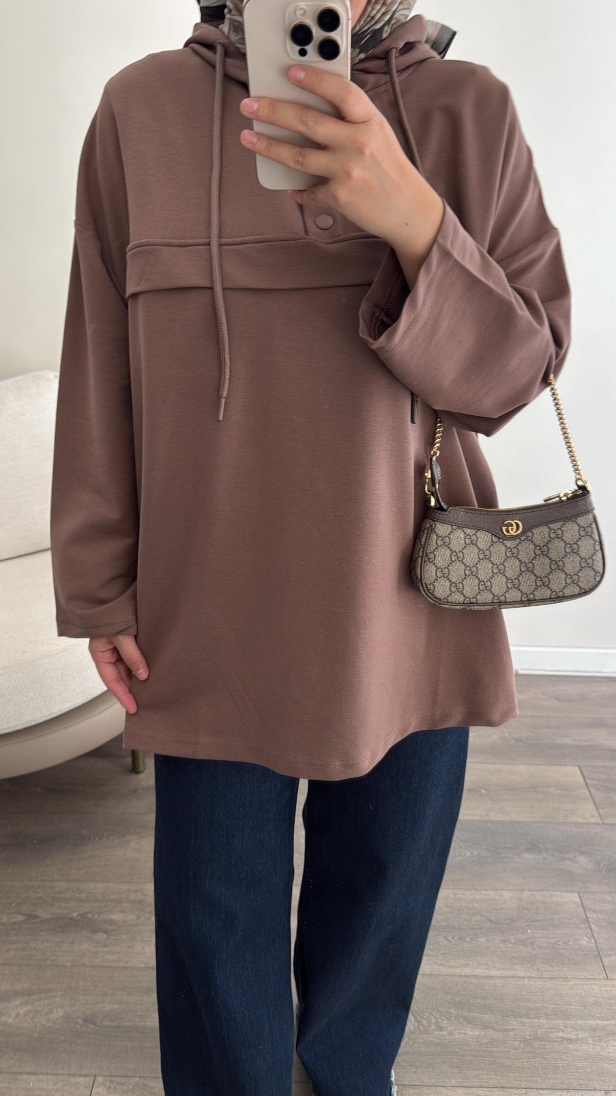 Çıtçıtlı Sweatshirt - Toprak