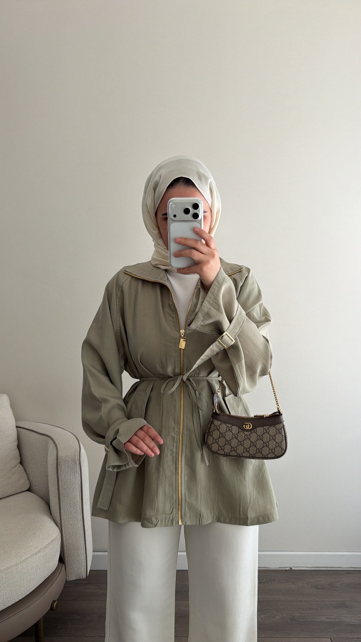 Fermuarlı Tencel Kap - Olive