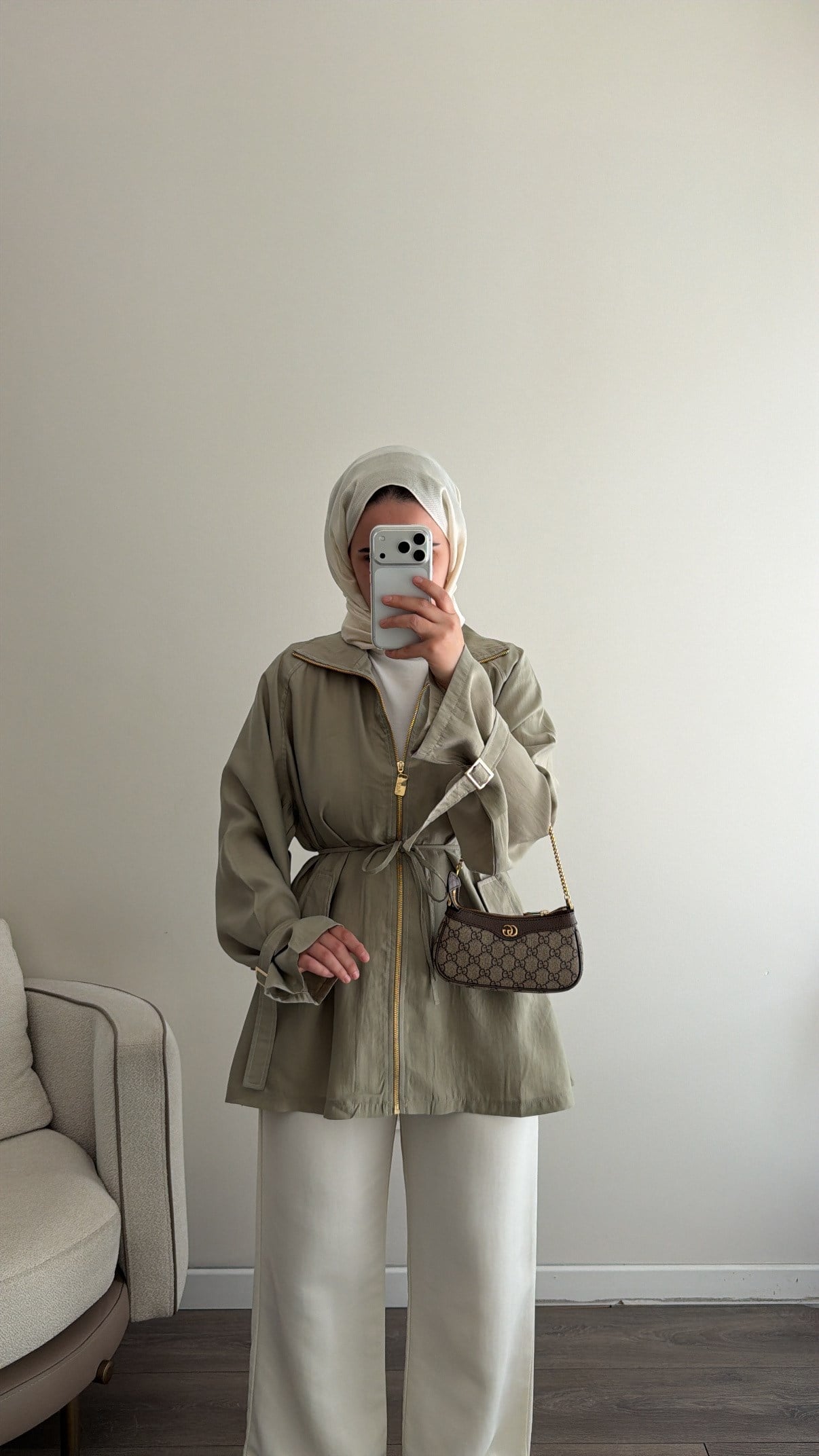 Fermuarlı Tencel Kap - Olive