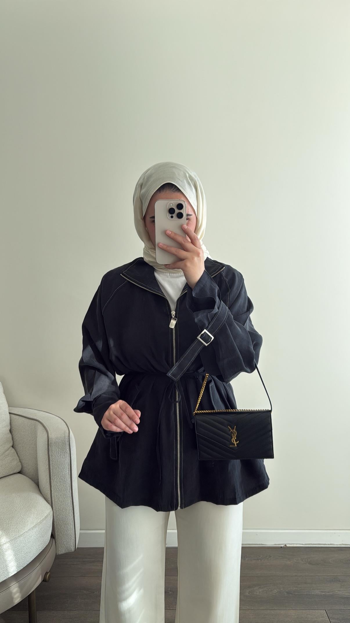 Fermuarlı Tencel Kap - Siyah