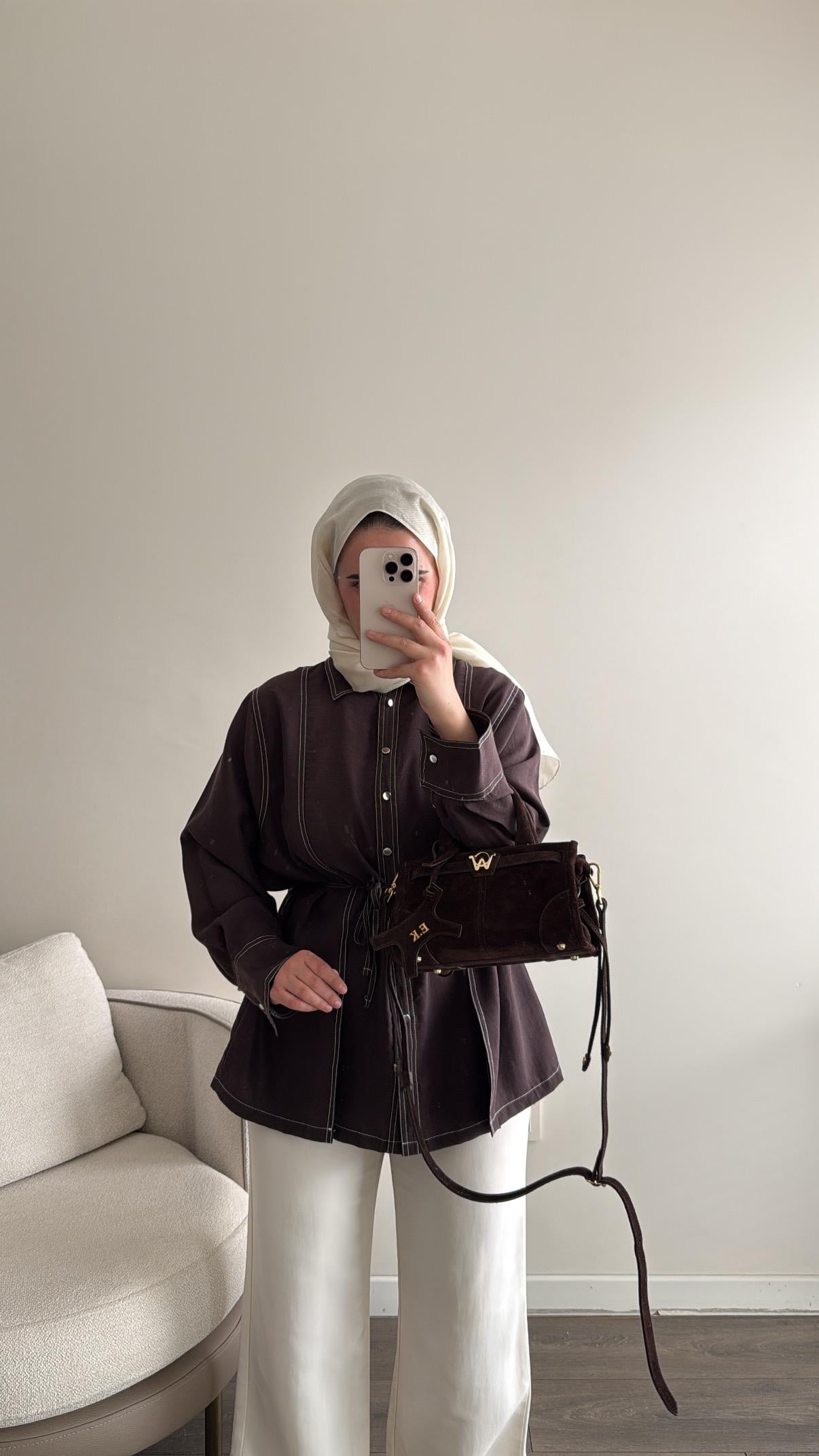 Gardenya Çift Dikiş Detaylı Kahve Gömlek