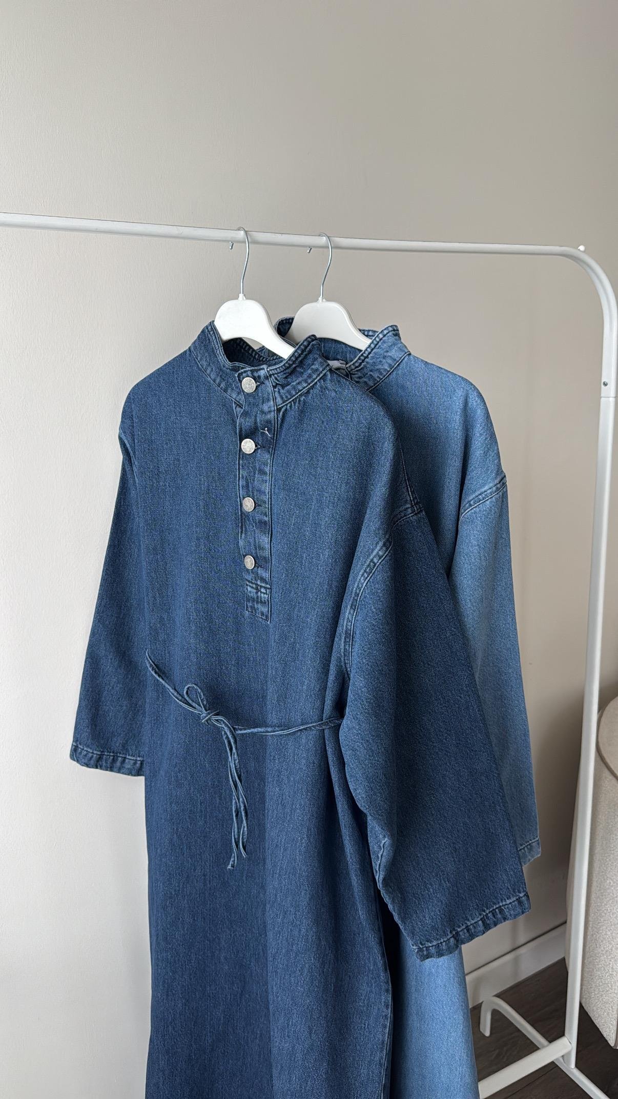 Gina Yaka Detaylı Lacivert Denim Elbise