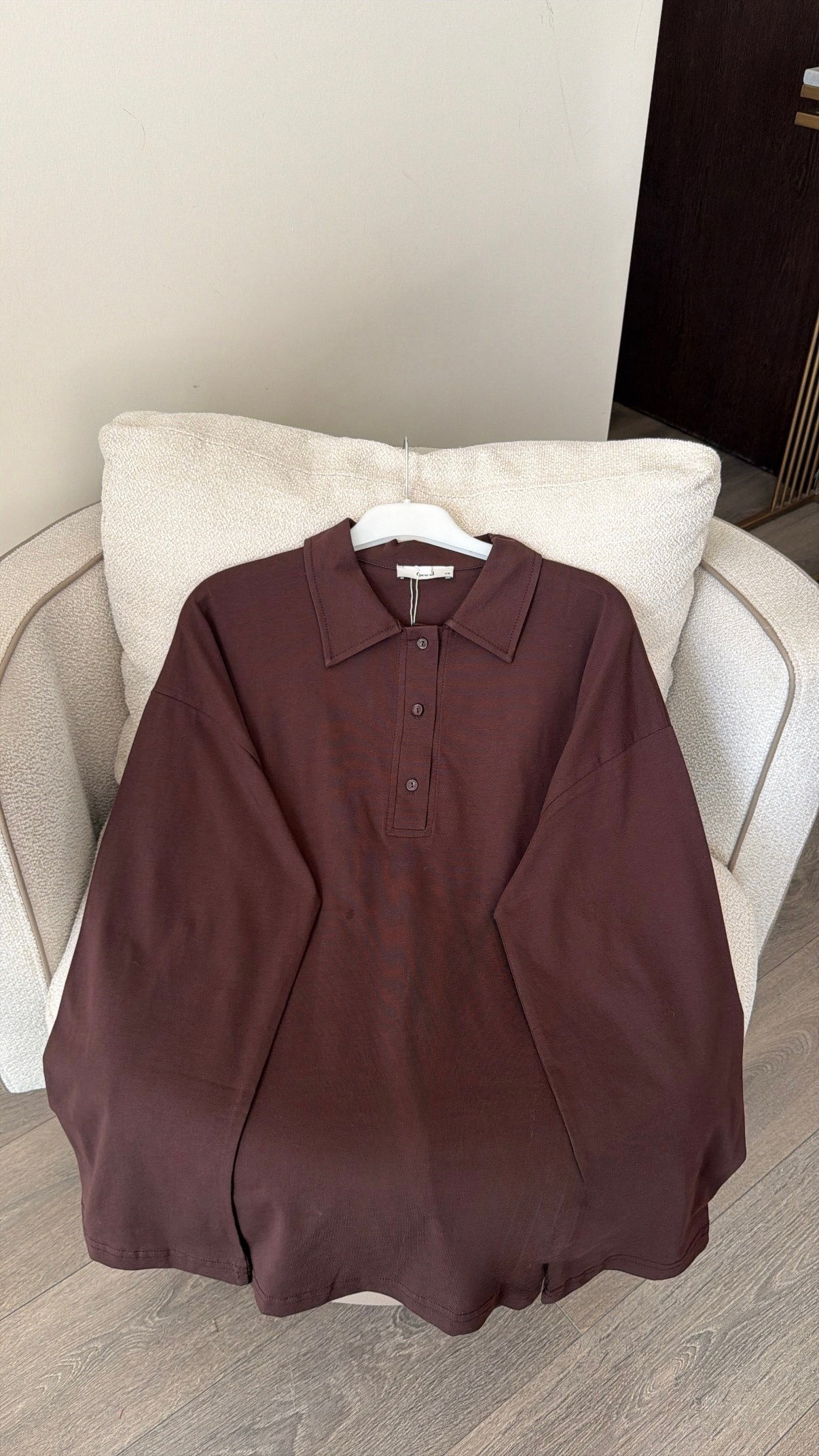 Gömlek Yaka Yanlardan Yırtmaçlı Sweatshirt-  Kahverengi