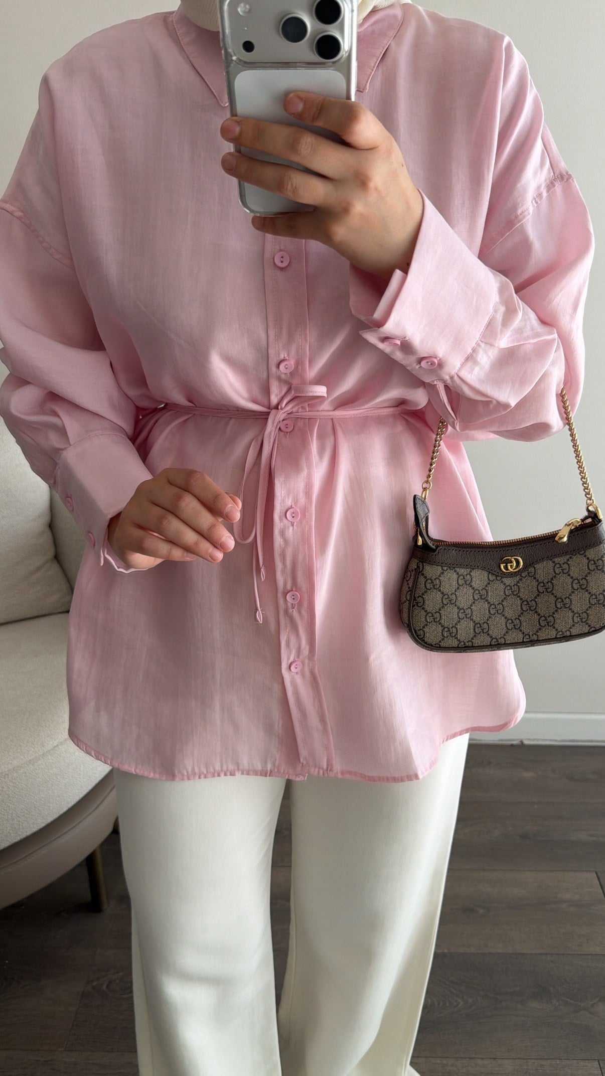 Kalın Manşetli Basic Soft Pembe Gömlek
