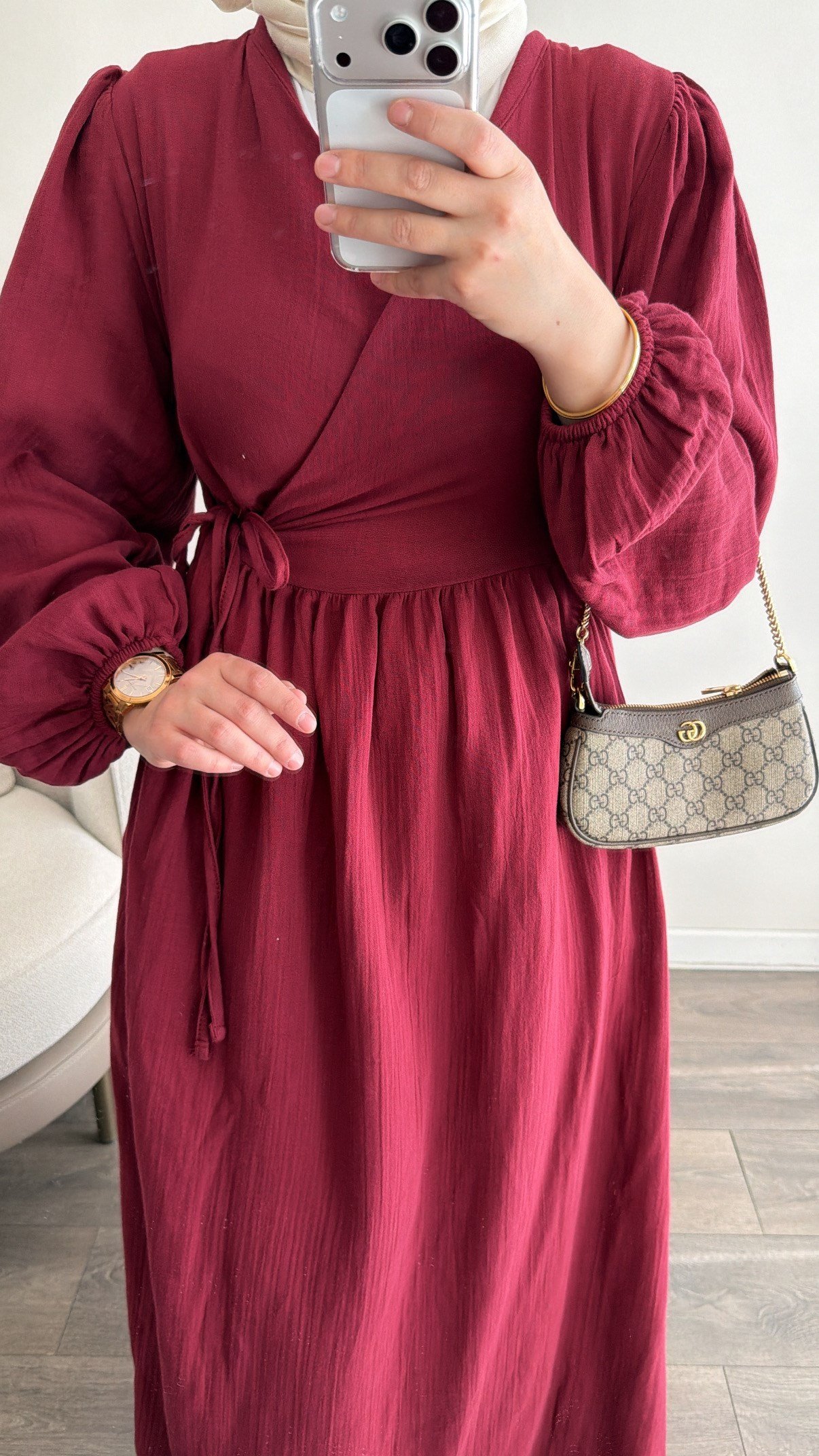 Kimono Kapama Bordo Müslin Elbise