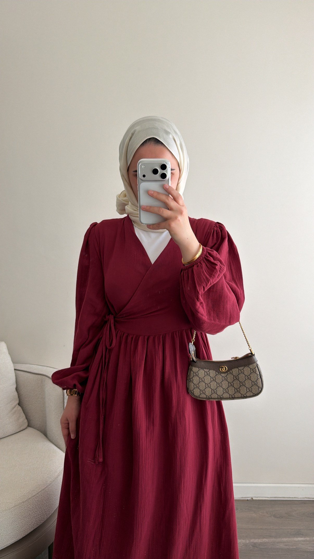 Kimono Kapama Bordo Müslin Elbise
