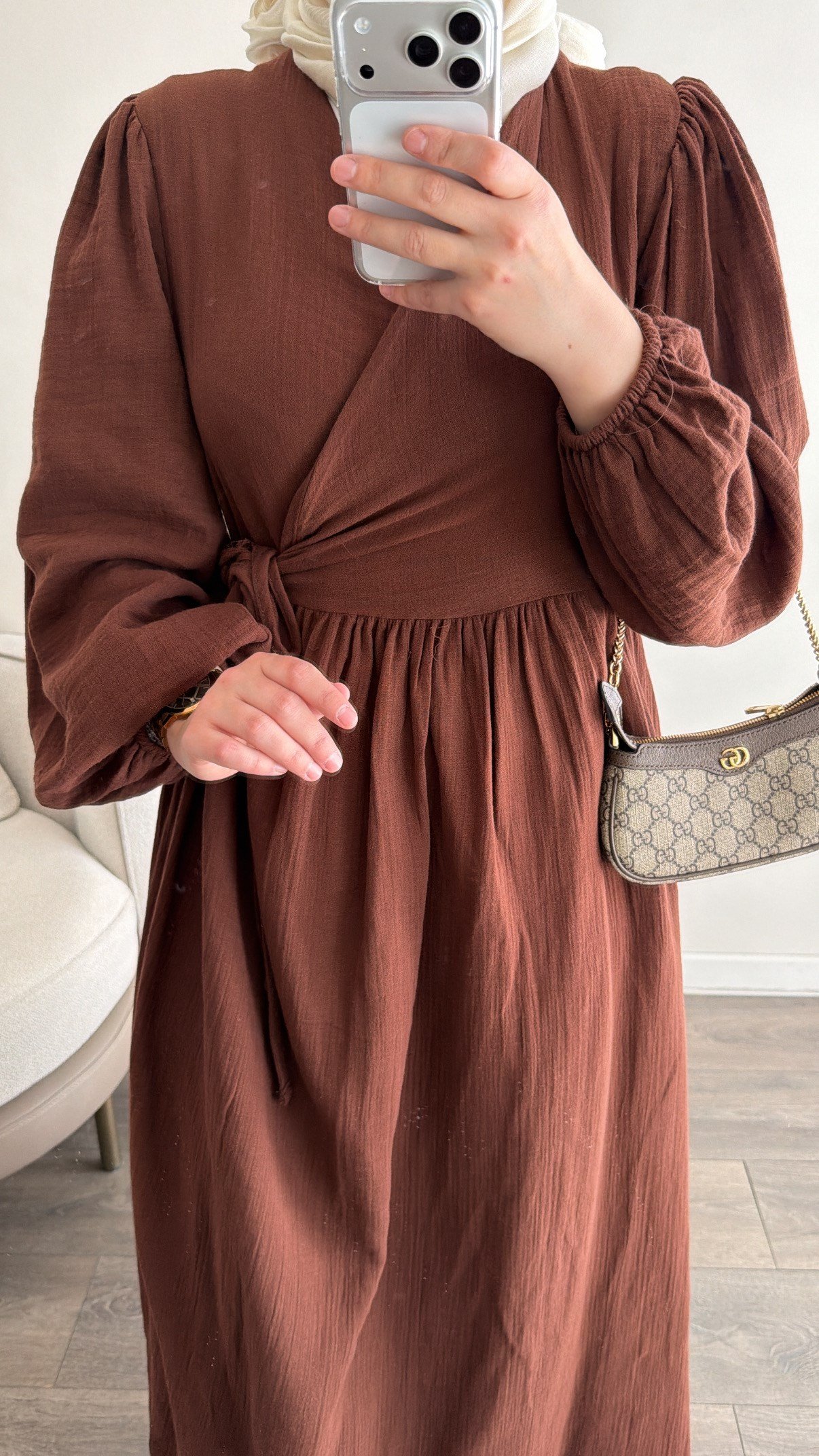 Kimono Kapama Çikolata Müslin Elbise