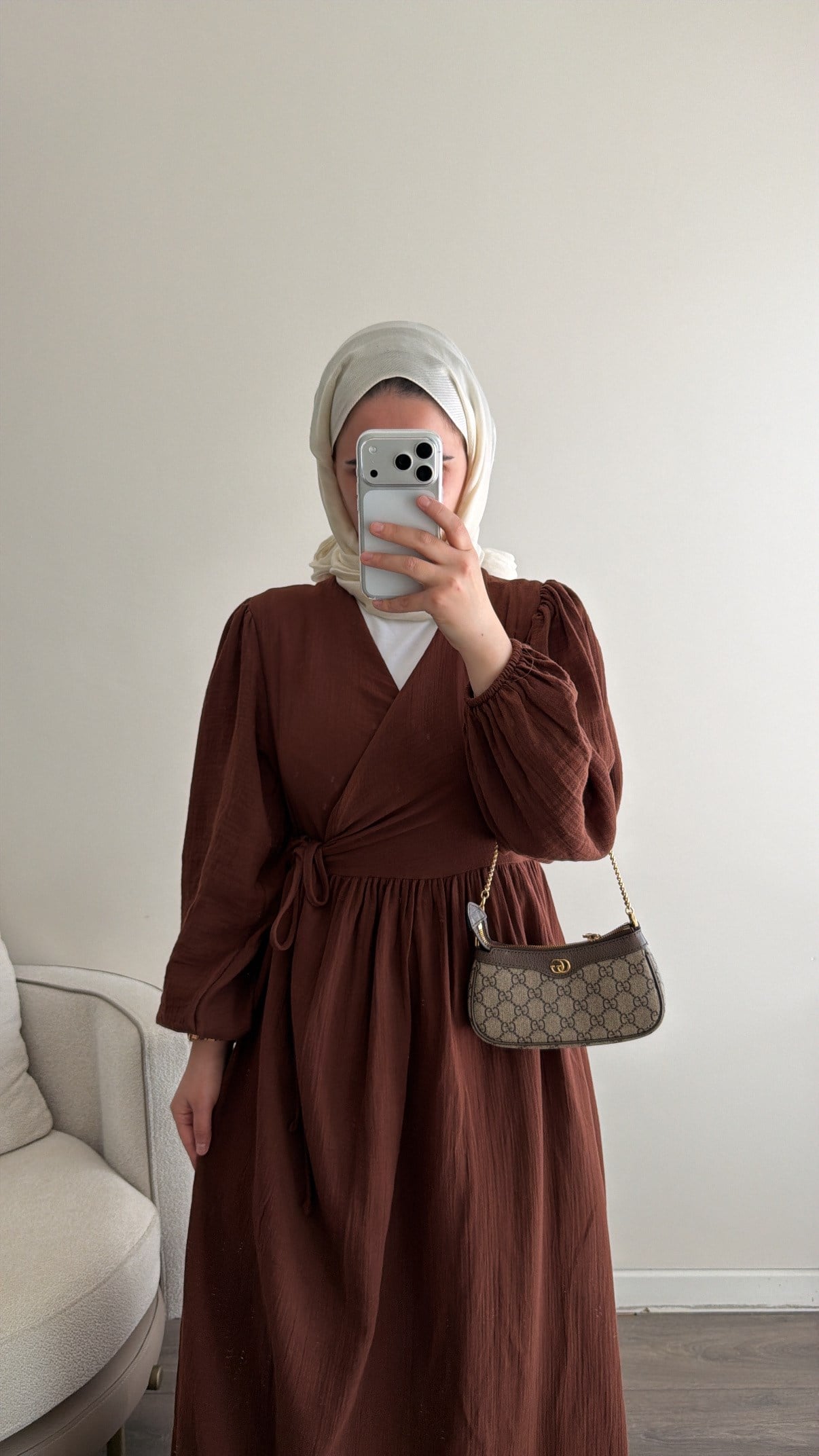 Kimono Kapama Çikolata Müslin Elbise