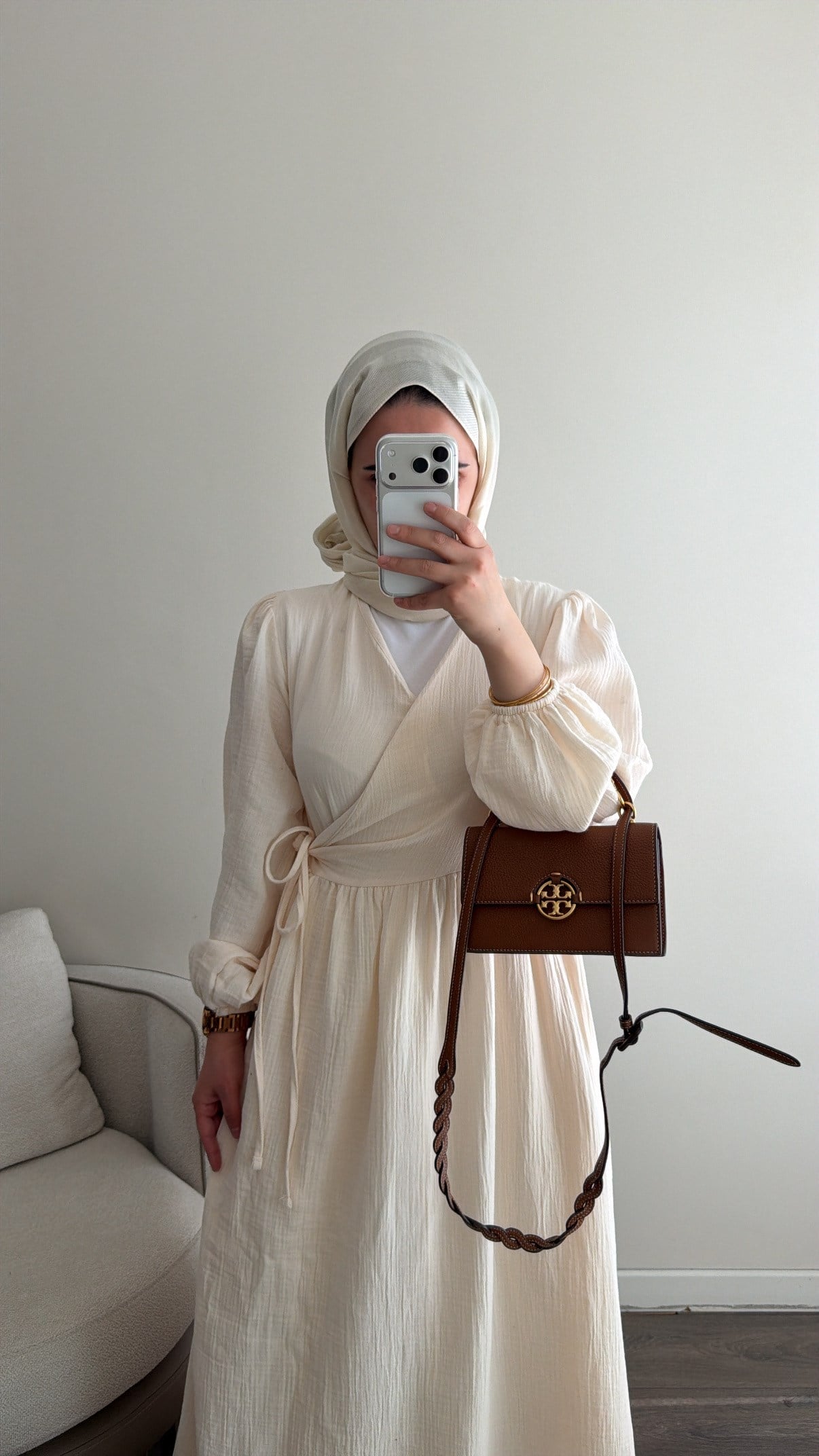 Kimono Kapama Ekru Müslin Elbise