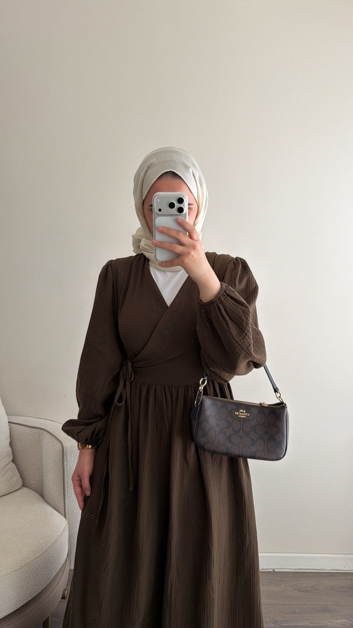 Kimono Kapama Kahve Müslin Elbise