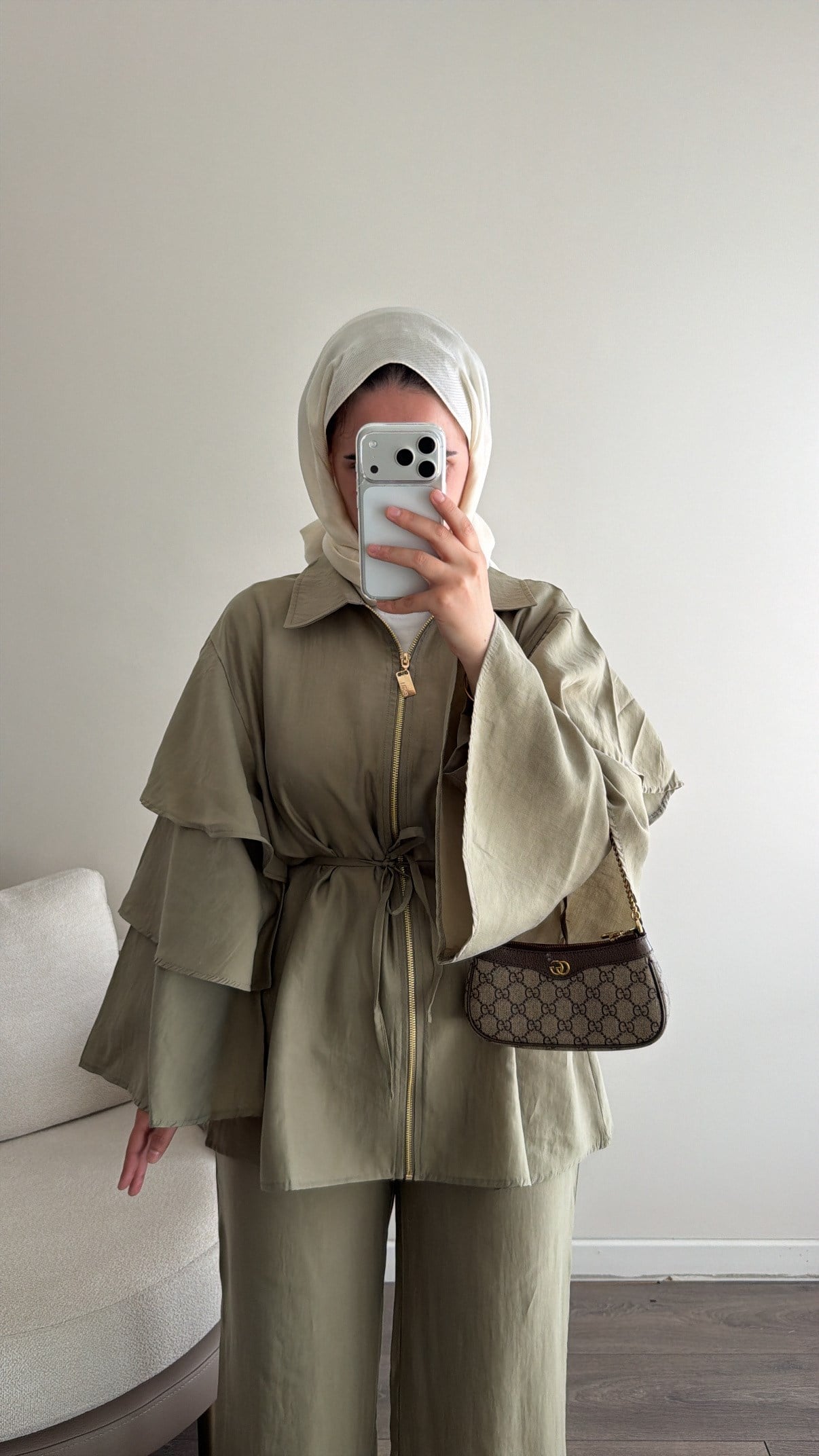 Kolları Volan Detaylı Takım - Olive