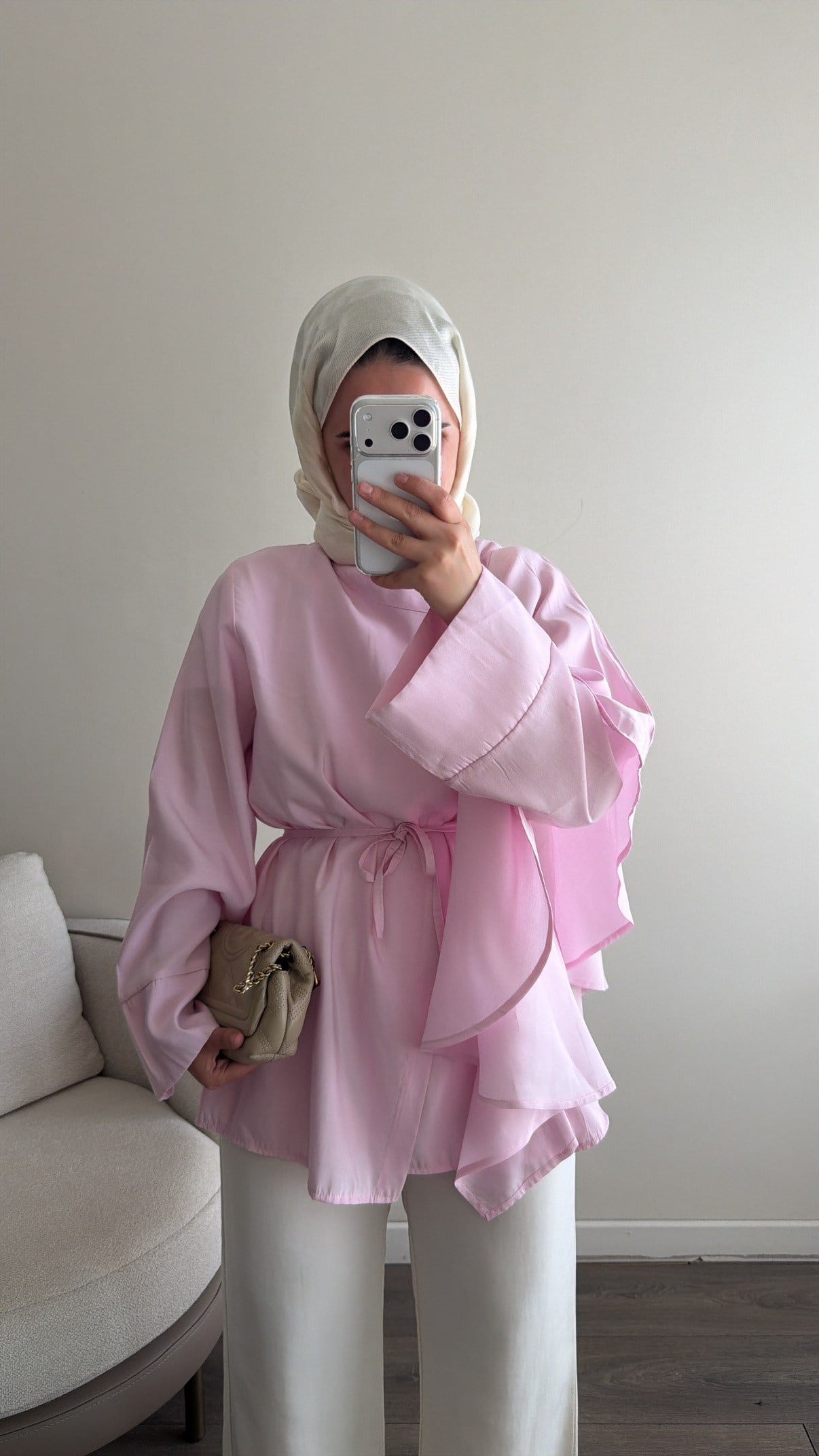 Kruvaze Kapama Volanlı Gömlek - Pembe