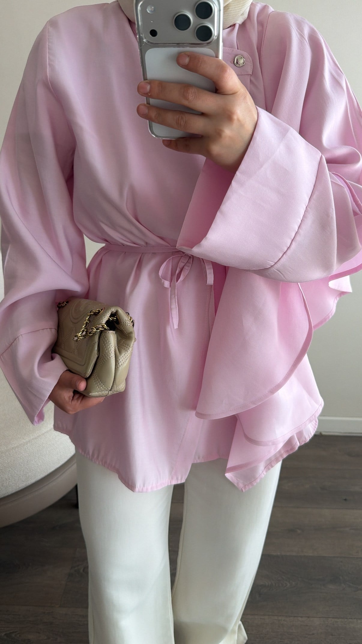 Kruvaze Kapama Volanlı Gömlek - Pembe