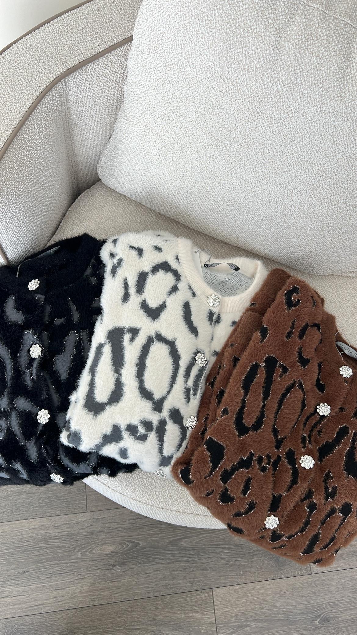 Leopar Desen Yumoş Hırka - Siyah