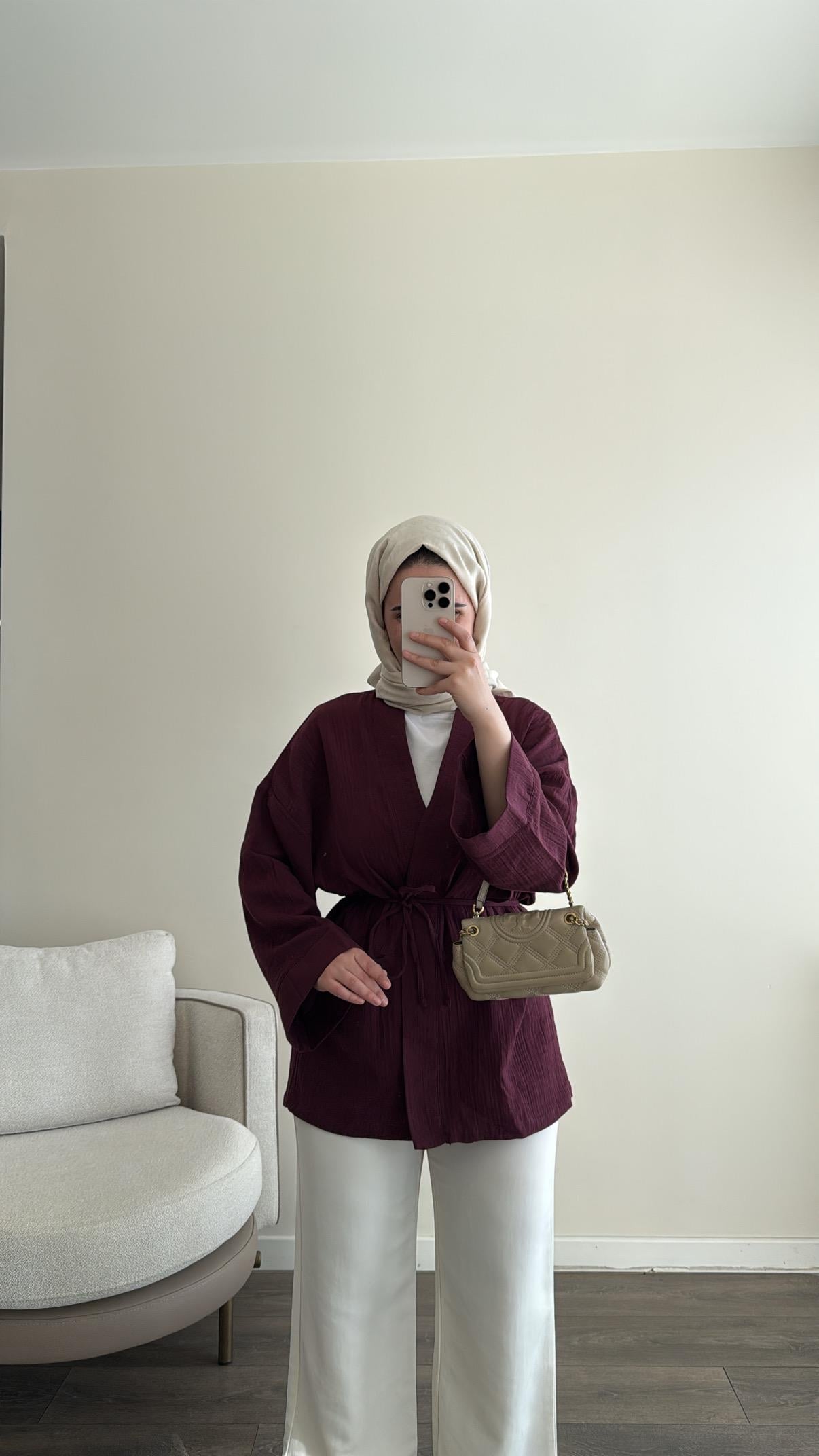 Müslin Kimono - Mürdüm