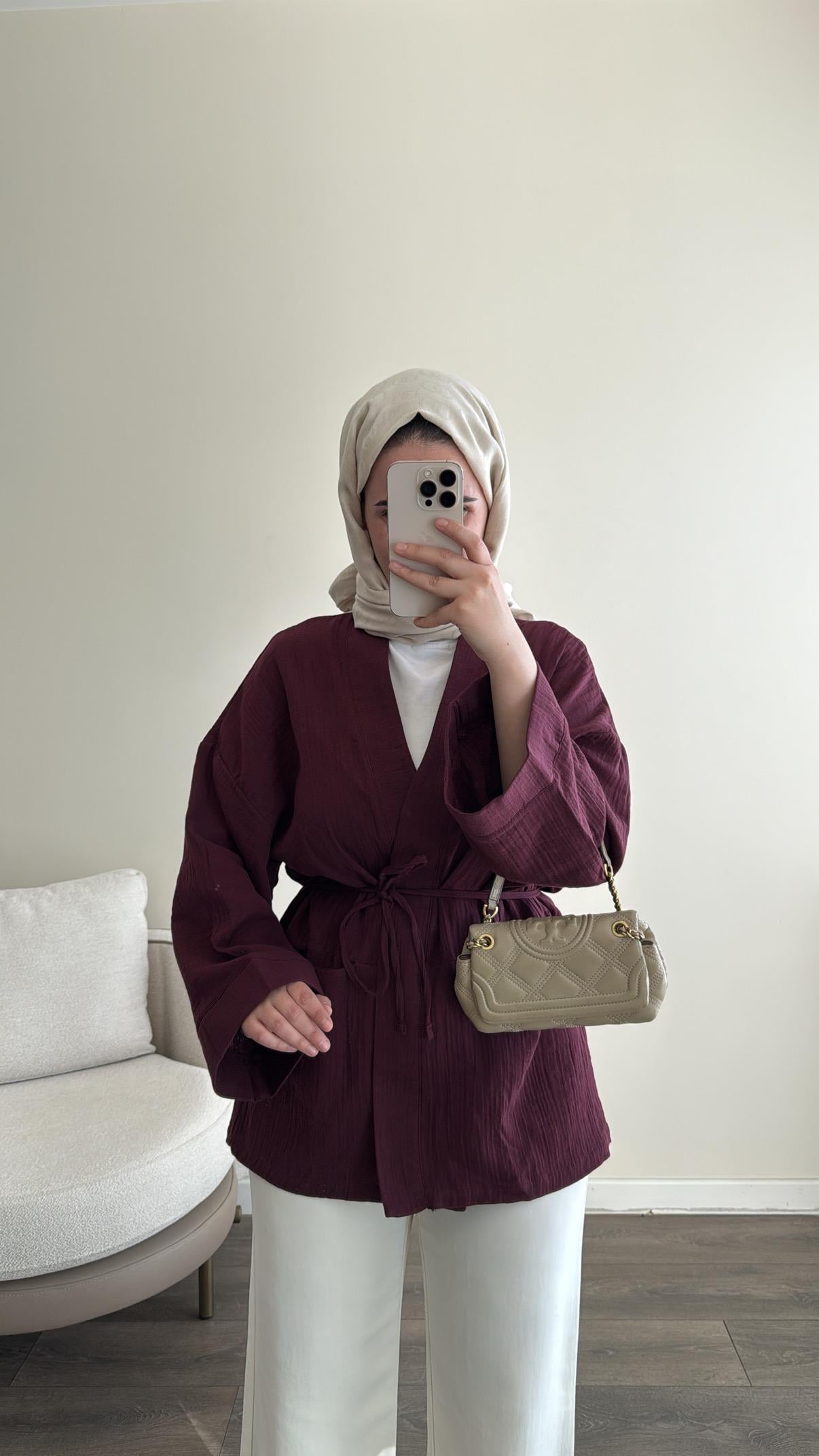 Müslin Kimono - Mürdüm