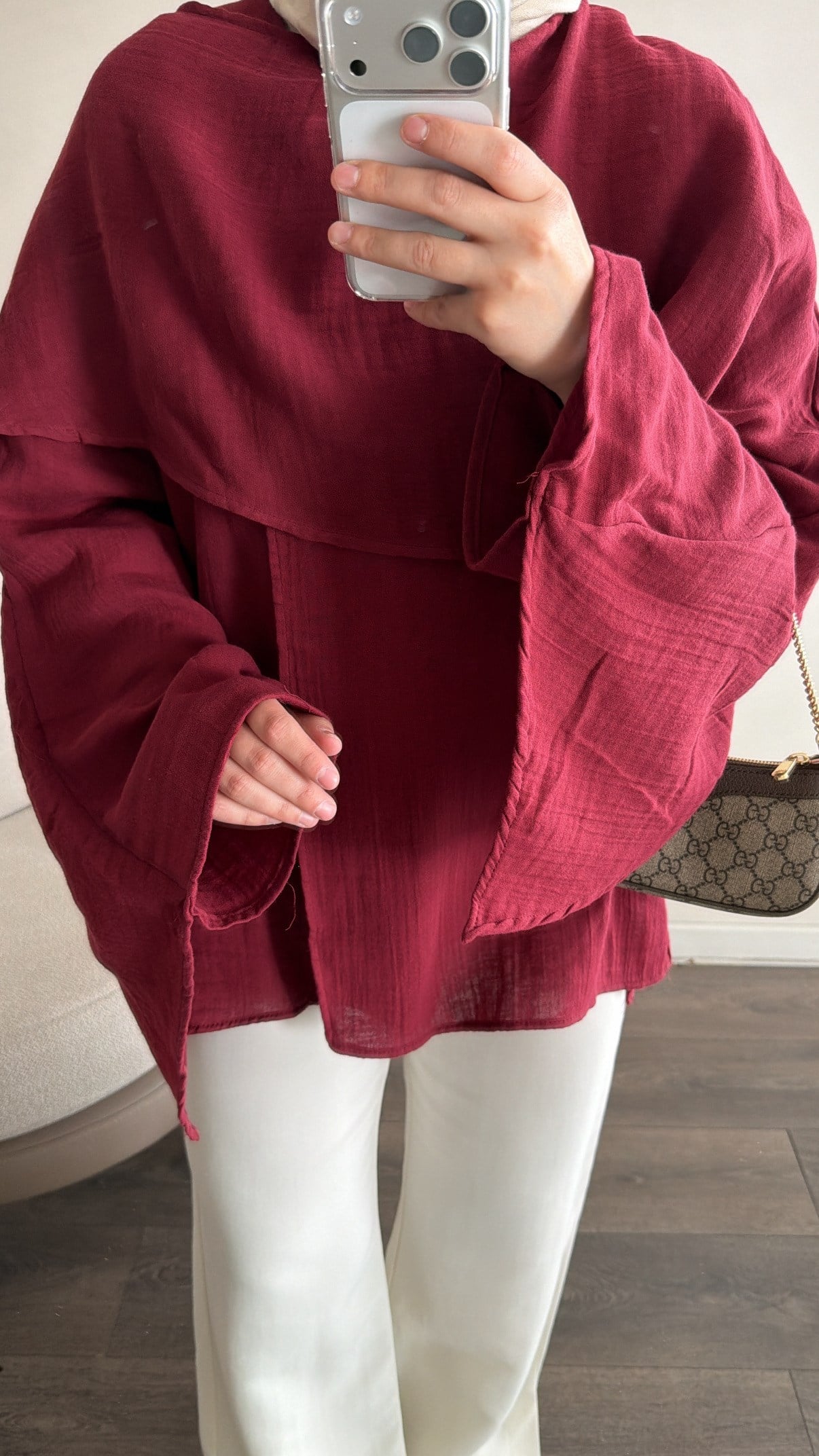 Pelerin Detaylı Bordo Tunik