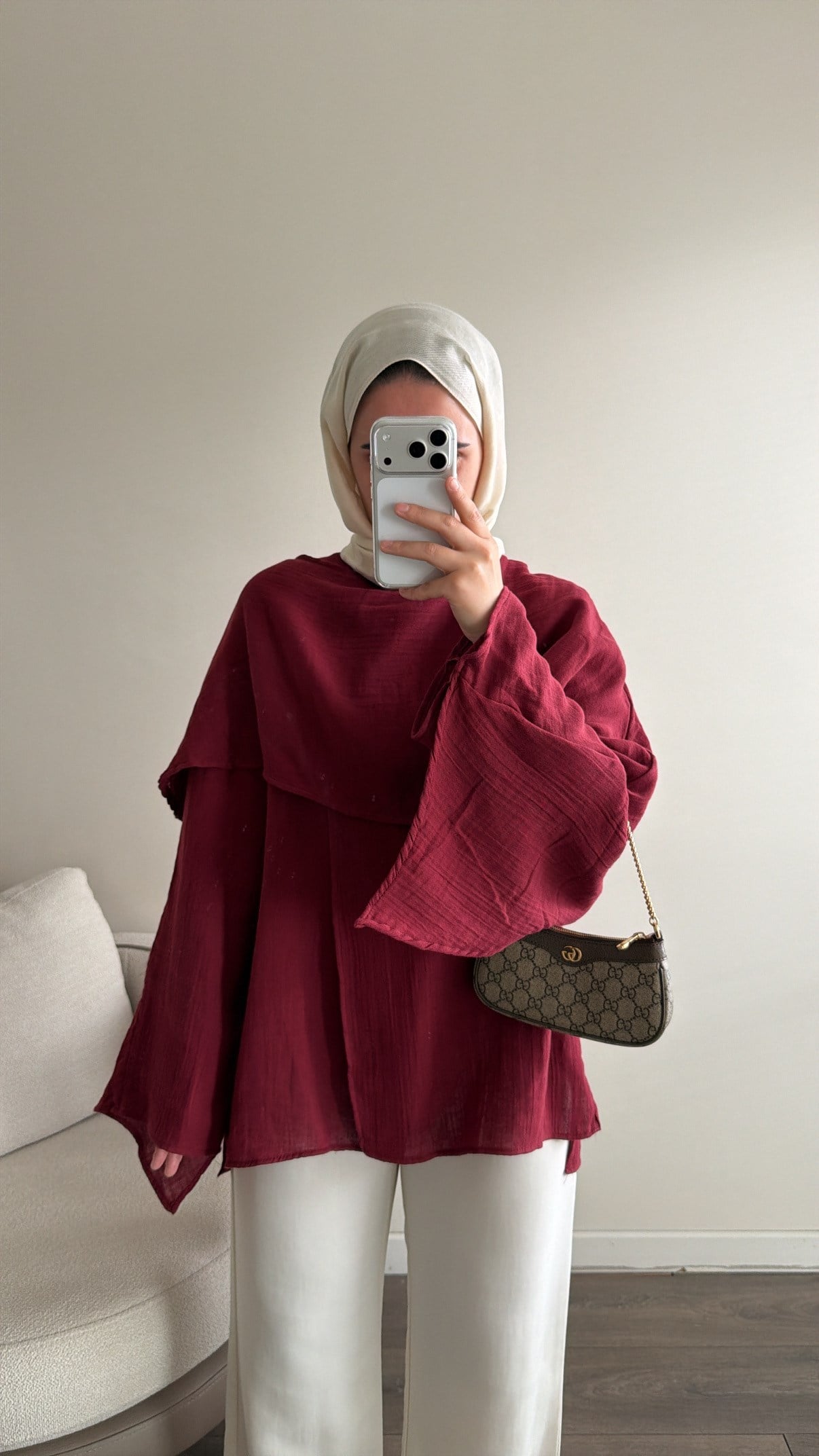 Pelerin Detaylı Bordo Tunik