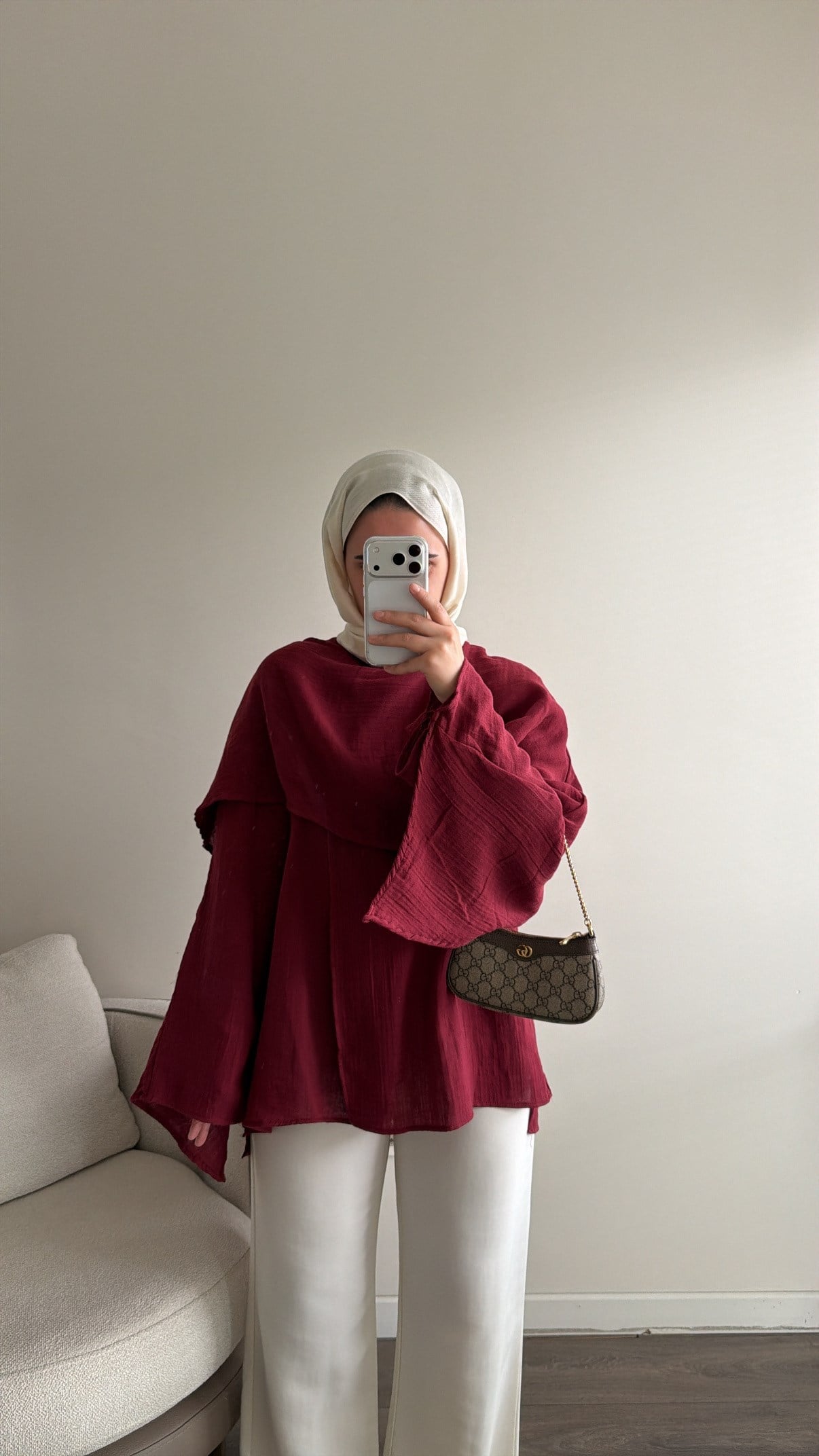 Pelerin Detaylı Bordo Tunik