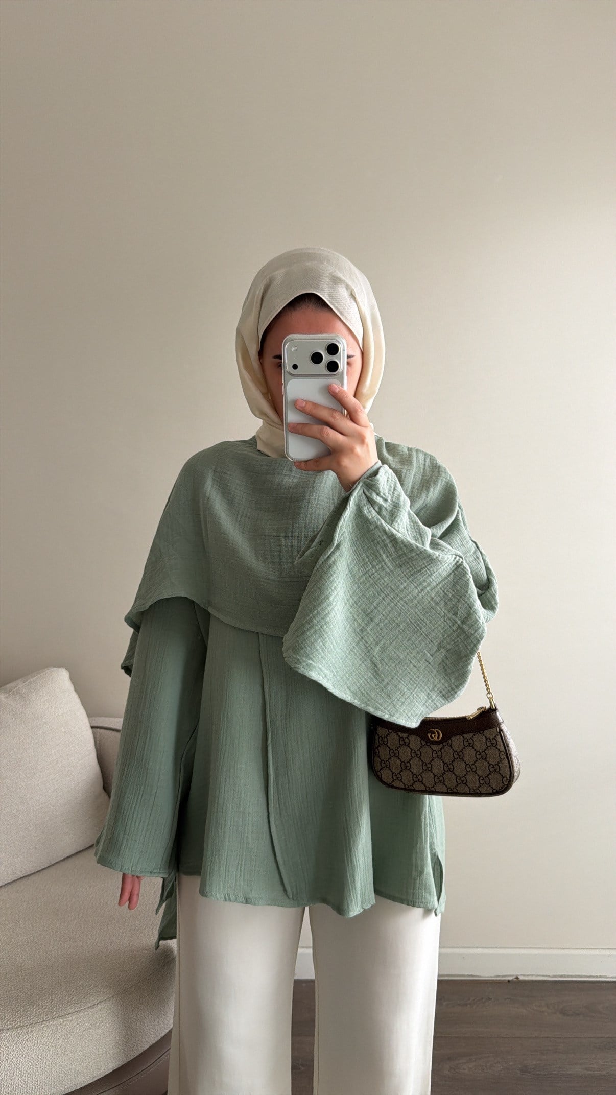 Pelerin Detaylı Soft Mint Tunik
