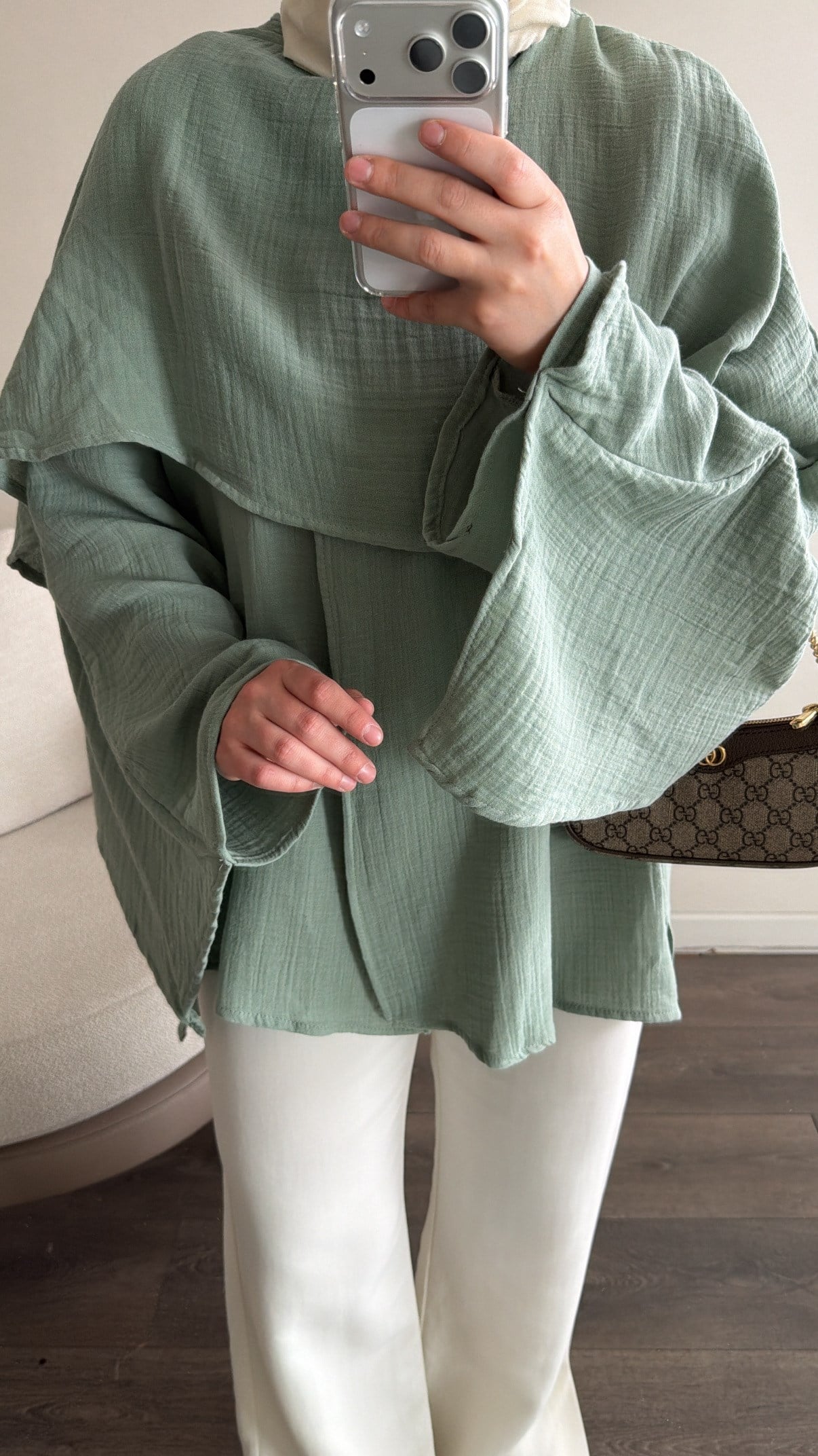 Pelerin Detaylı Soft Mint Tunik