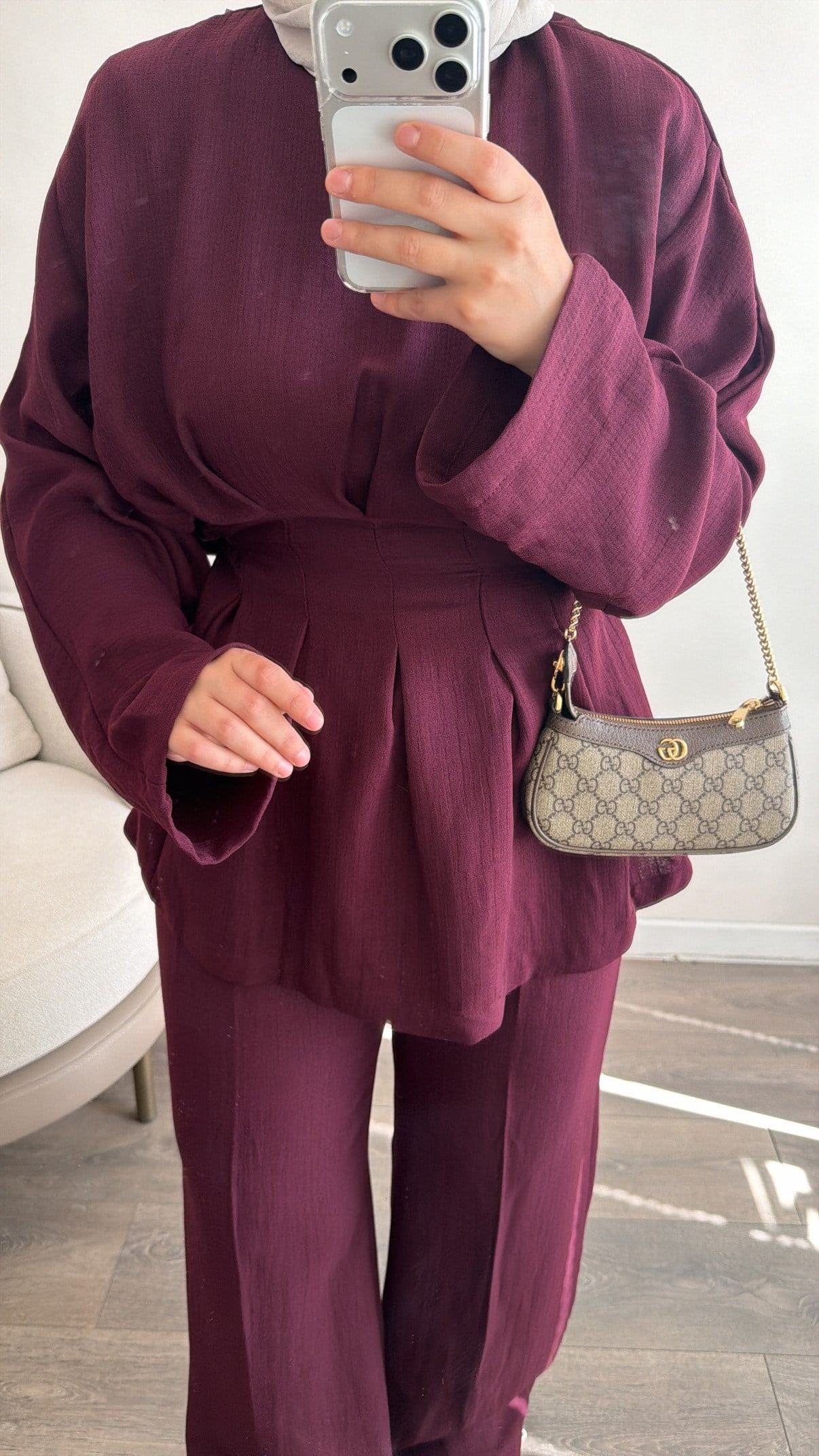 PİLE DETAYLI BORDO PANTOLONLU TAKIM