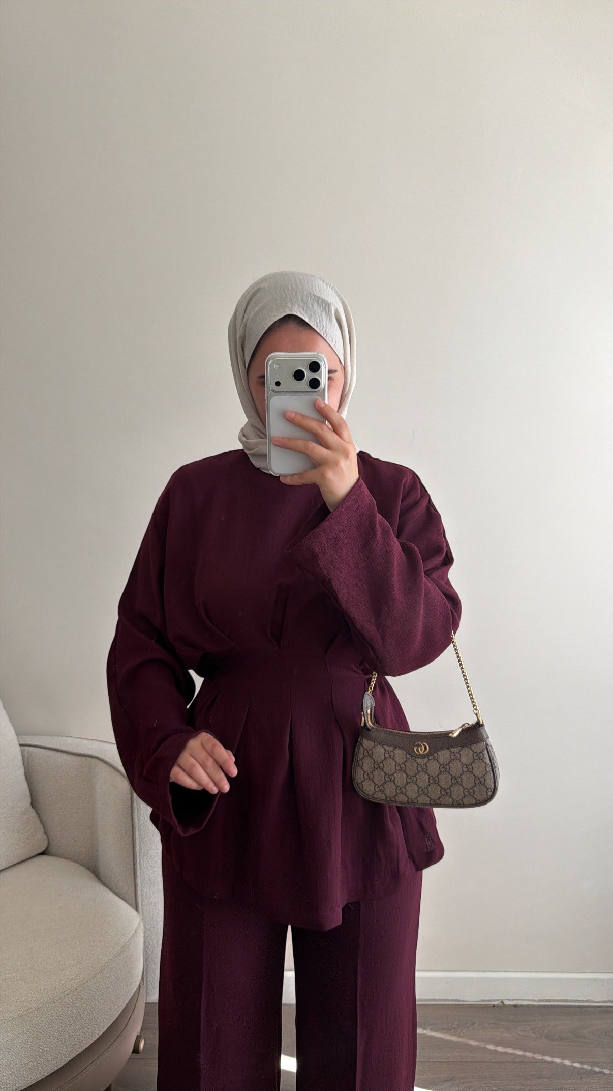 PİLE DETAYLI BORDO PANTOLONLU TAKIM