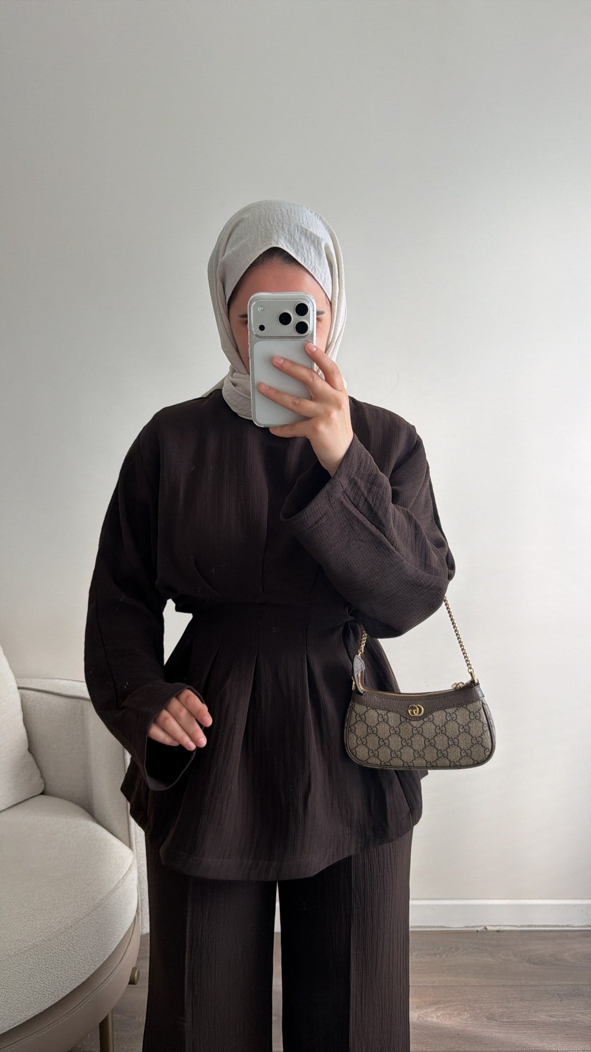 PİLE DETAYLI KAHVE PANTOLONLU TAKIM