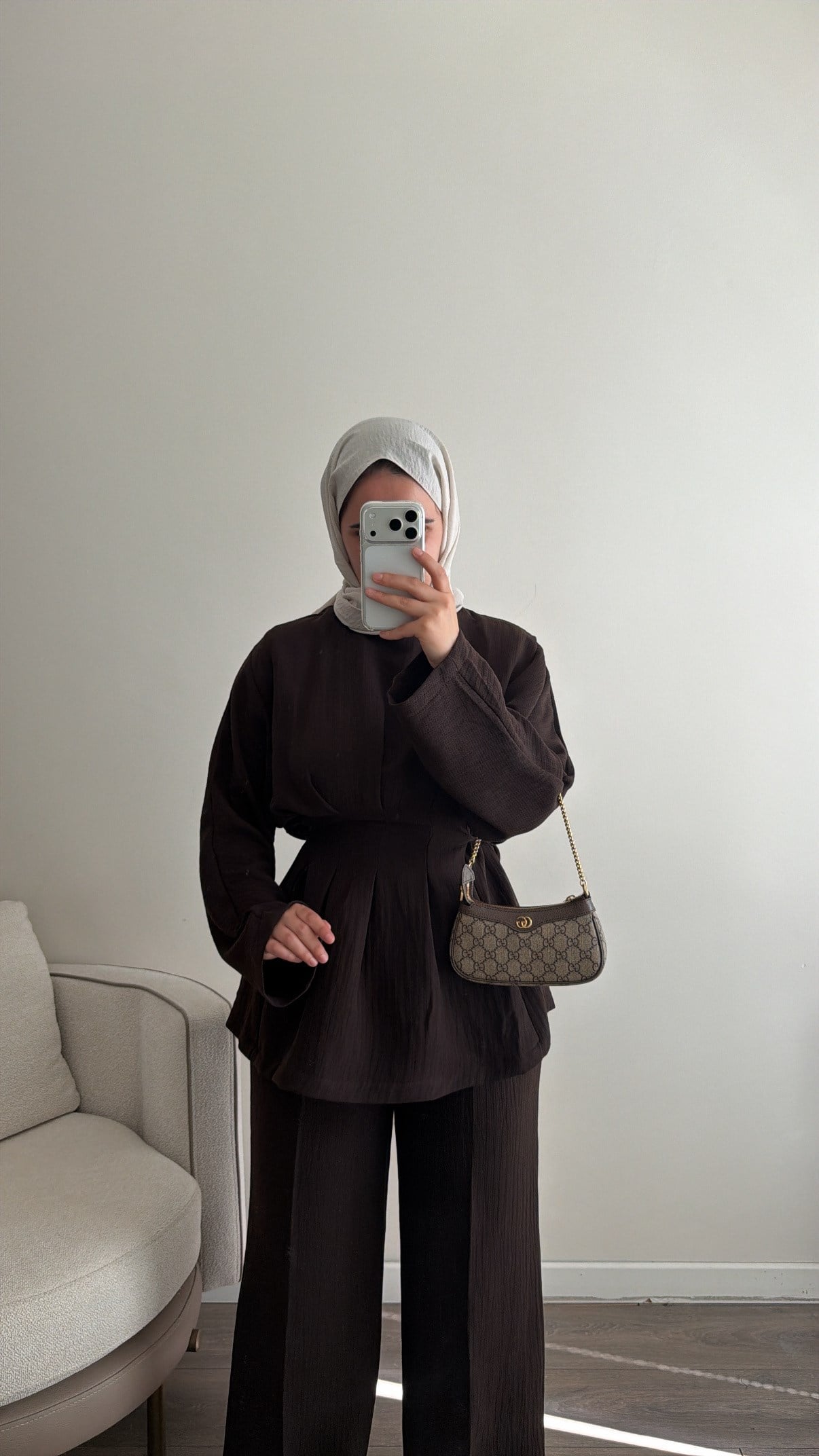 PİLE DETAYLI KAHVE PANTOLONLU TAKIM