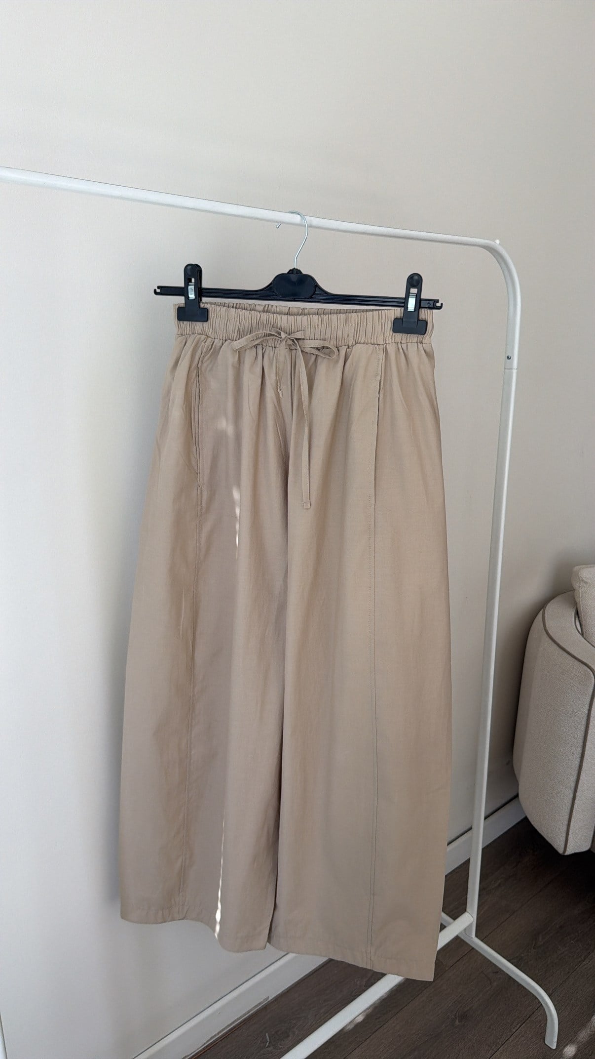 Rahat Kesim Geniş Paça Pantolon - Taş
