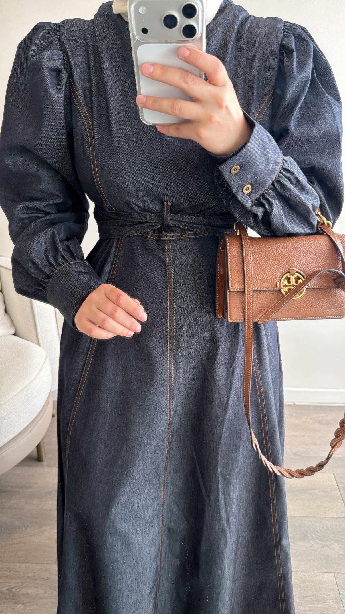 Vera Bağlama İp Detaylı Denim Lacivert Elbise