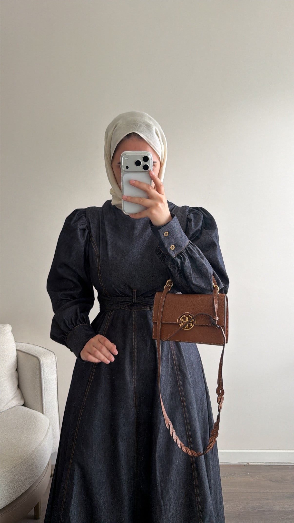 Vera Bağlama İp Detaylı Denim Lacivert Elbise