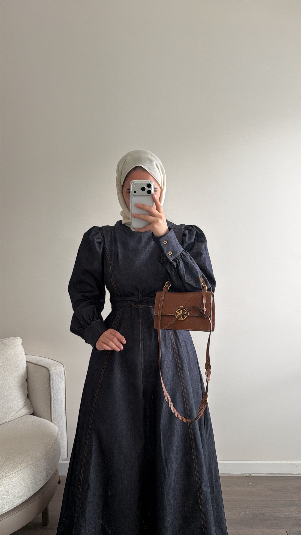 Vera Bağlama İp Detaylı Denim Lacivert Elbise
