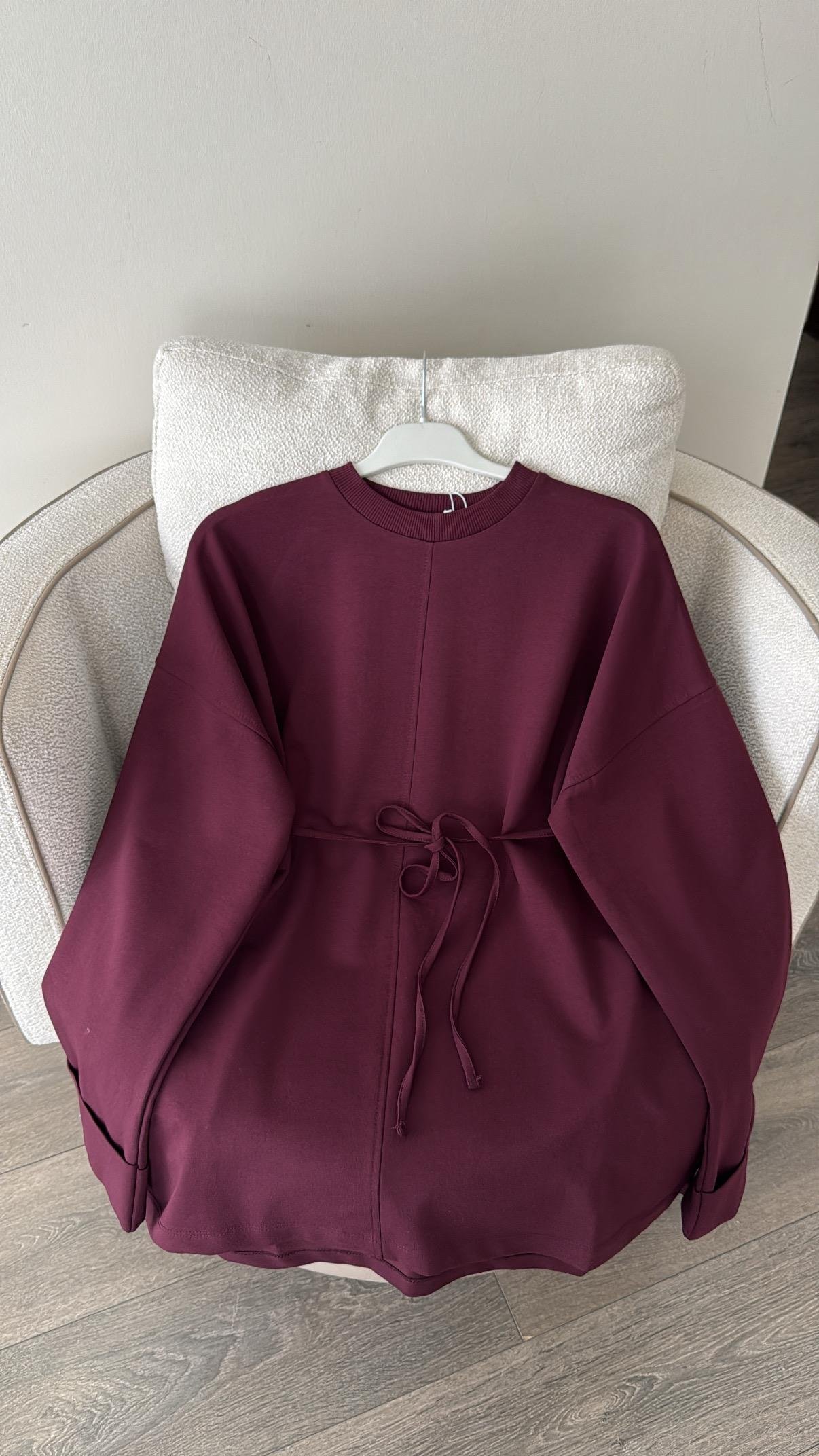 Yandan Yırtmaçlı Sweatshirt - Bordo