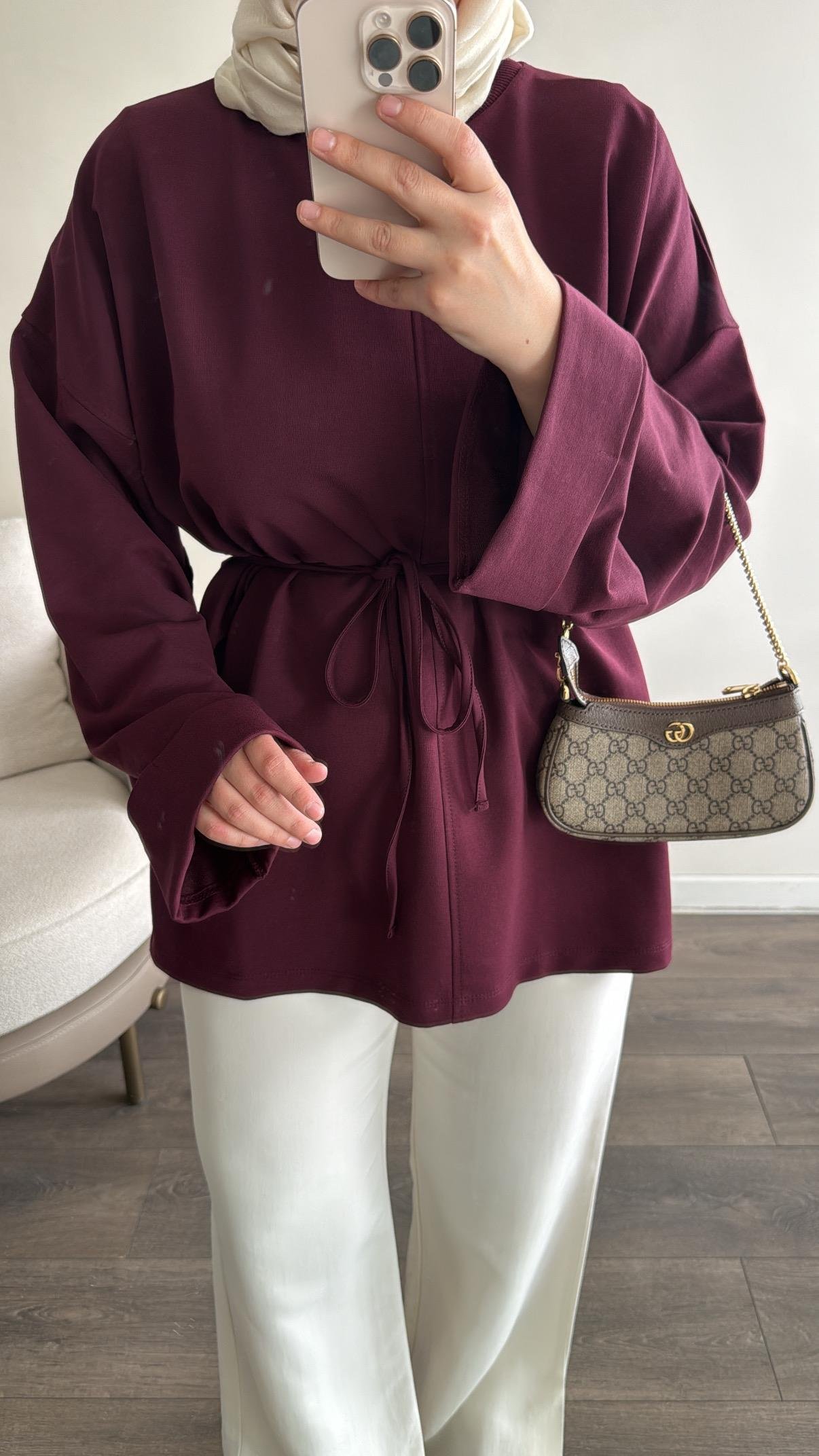 Yandan Yırtmaçlı Sweatshirt - Bordo