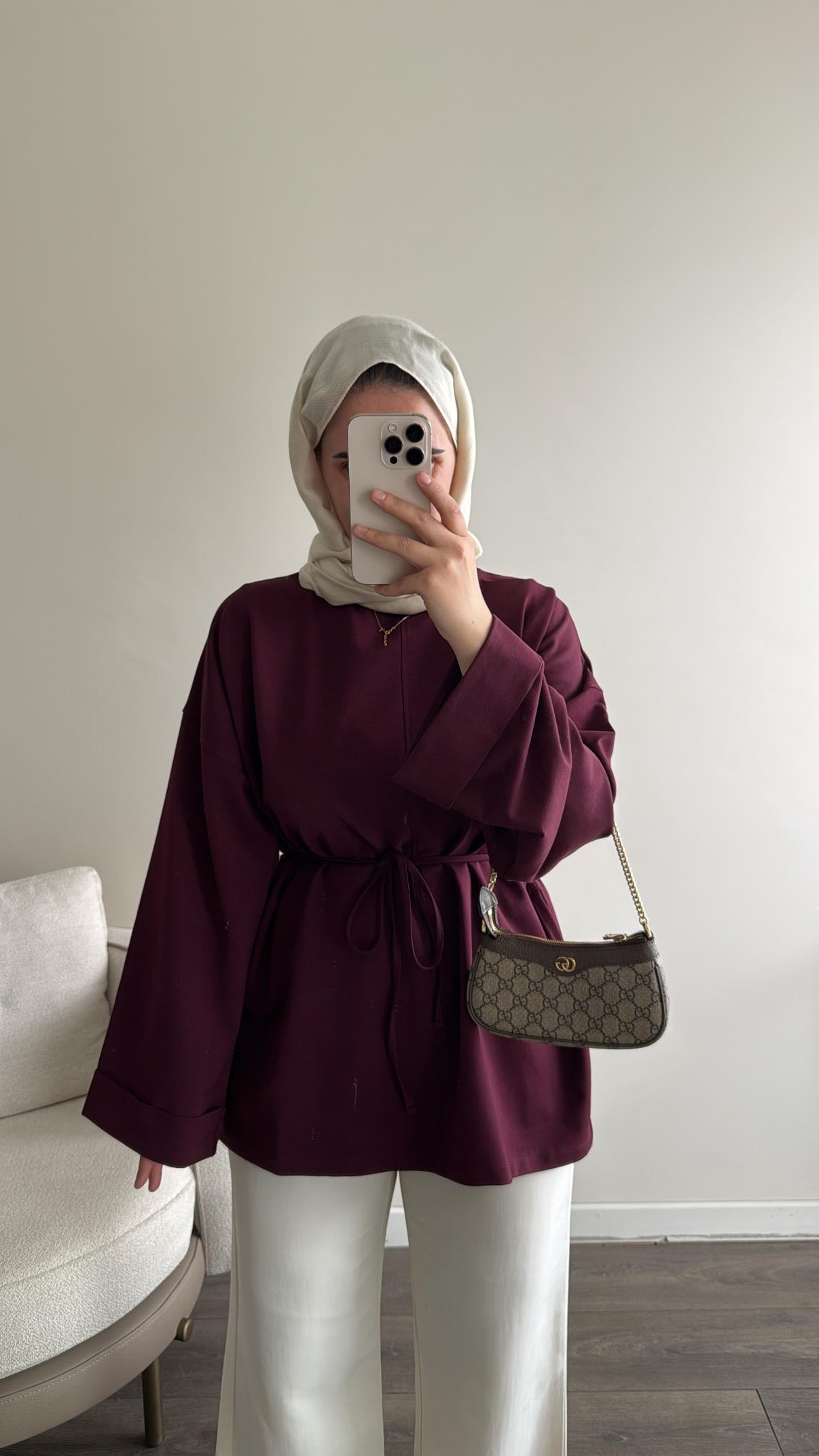 Yandan Yırtmaçlı Sweatshirt - Bordo