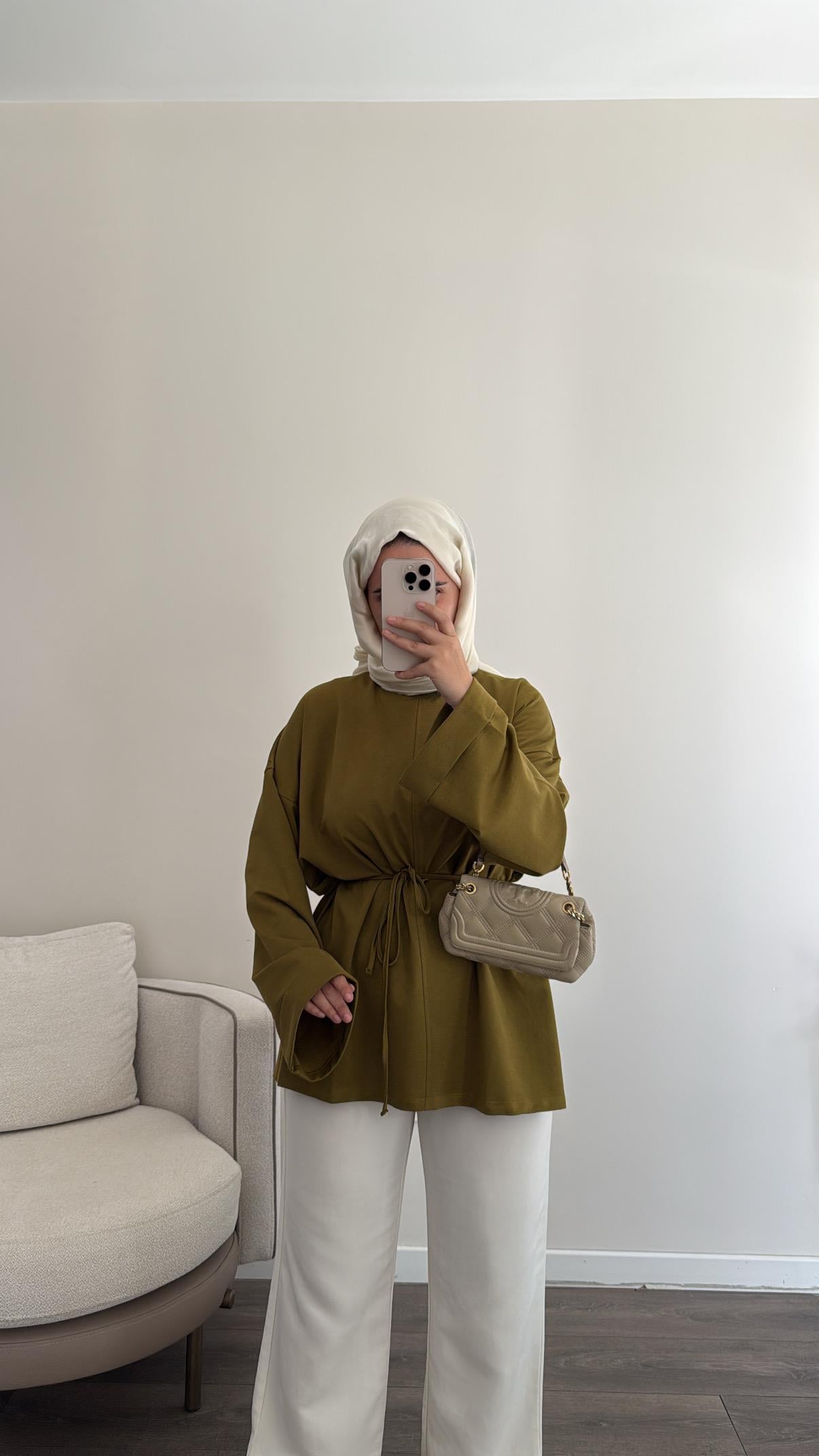 Yandan Yırtmaçlı Sweatshirt - Yağ Yeşili