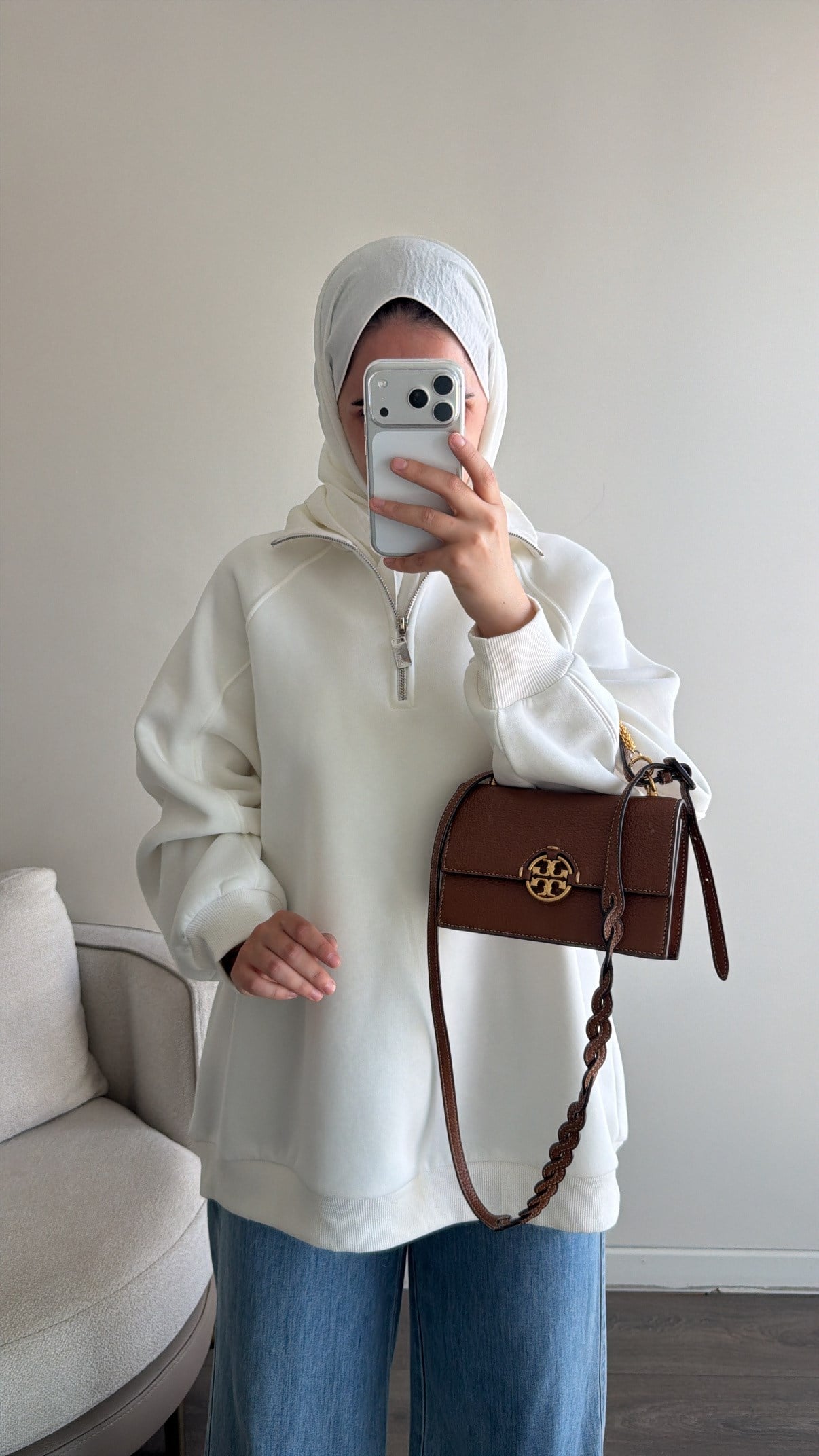 Yarım Fermuarlı Sweatshirt - Ekru