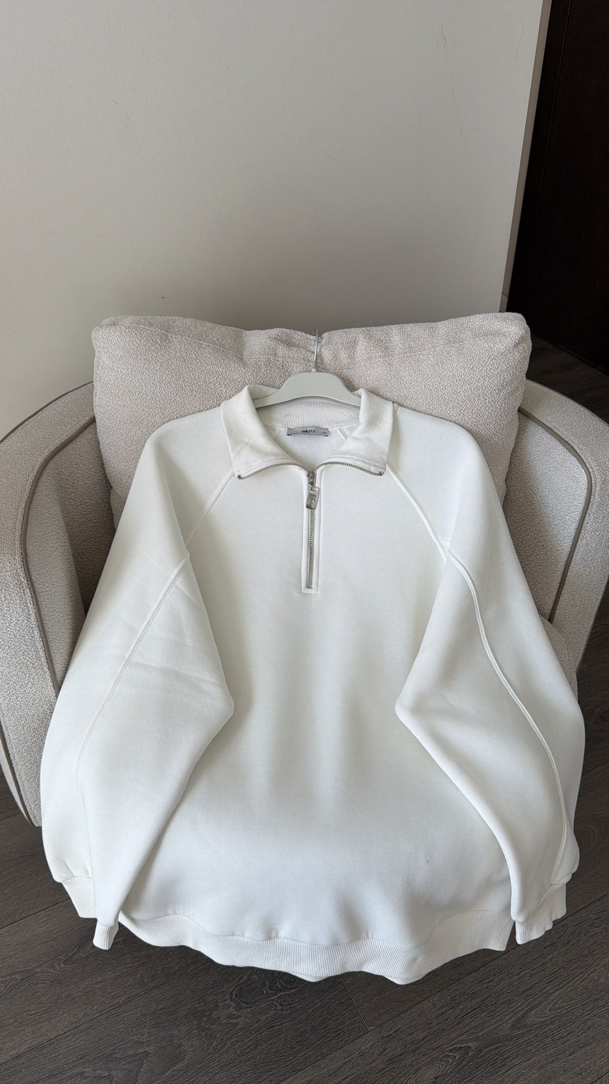 Yarım Fermuarlı Sweatshirt - Ekru