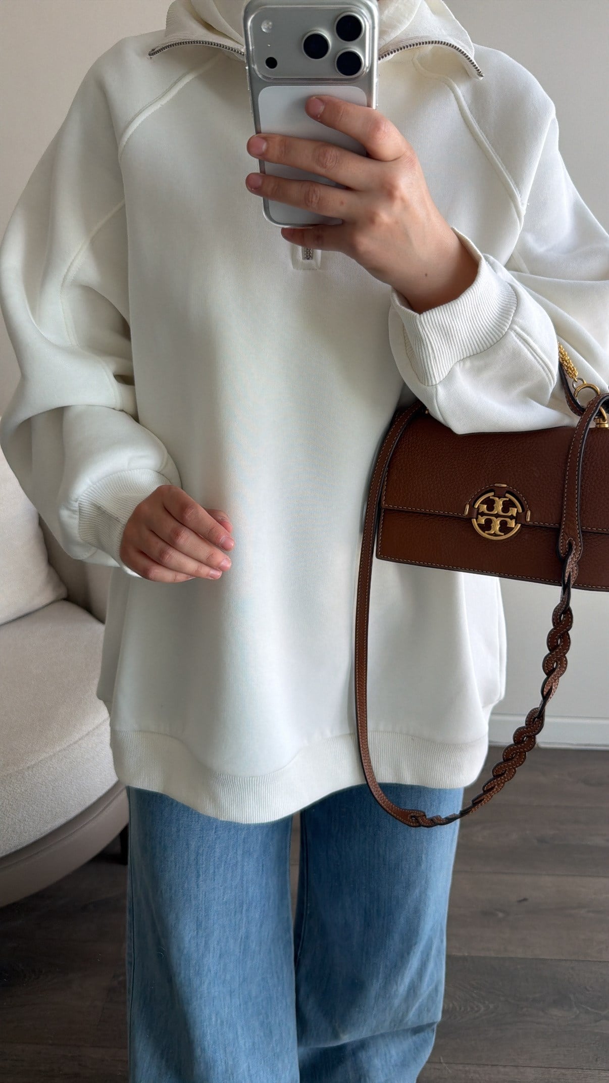 Yarım Fermuarlı Sweatshirt - Ekru