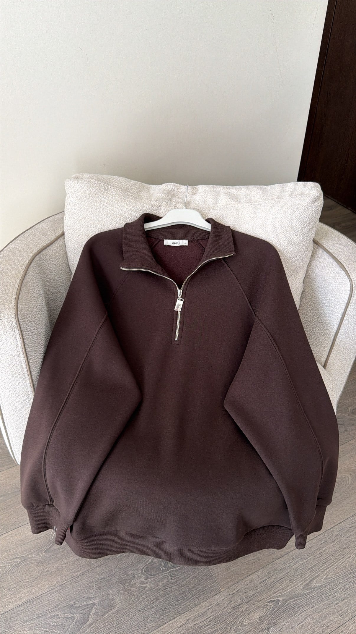 Yarım Fermuarlı Sweatshirt - Kahve