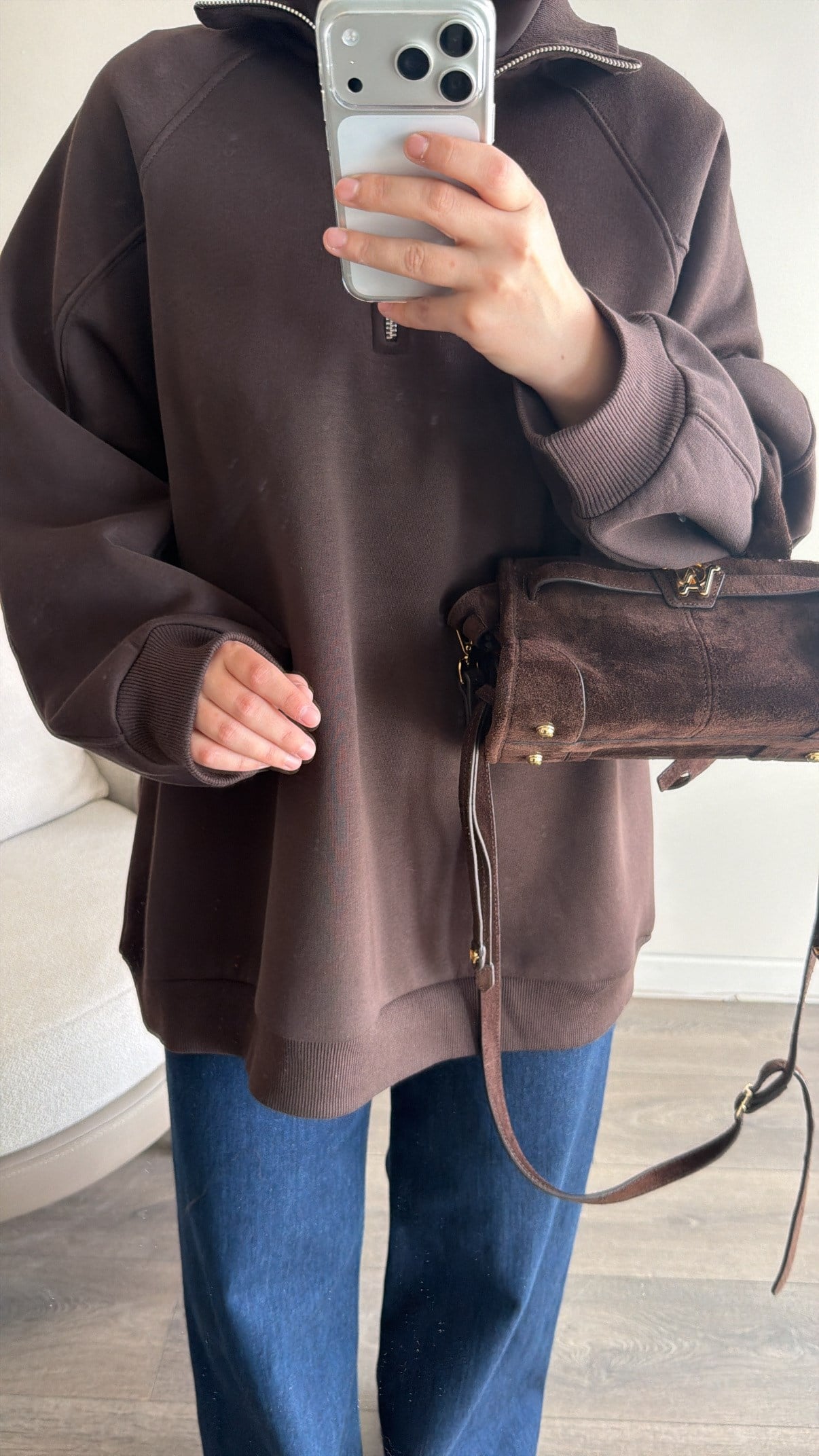 Yarım Fermuarlı Sweatshirt - Kahve