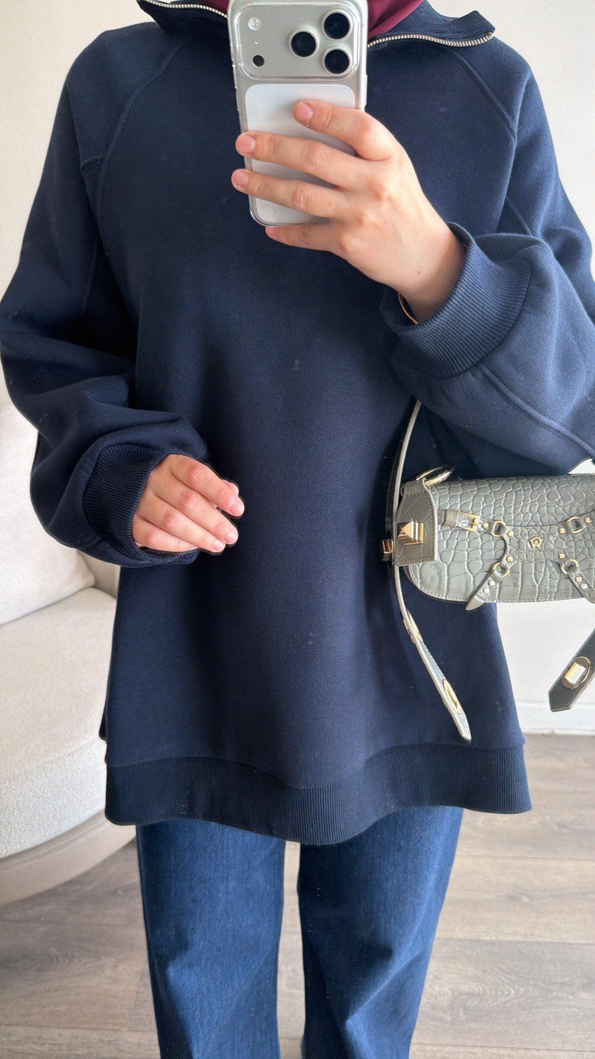 Yarım Fermuarlı Sweatshirt - Lacivert