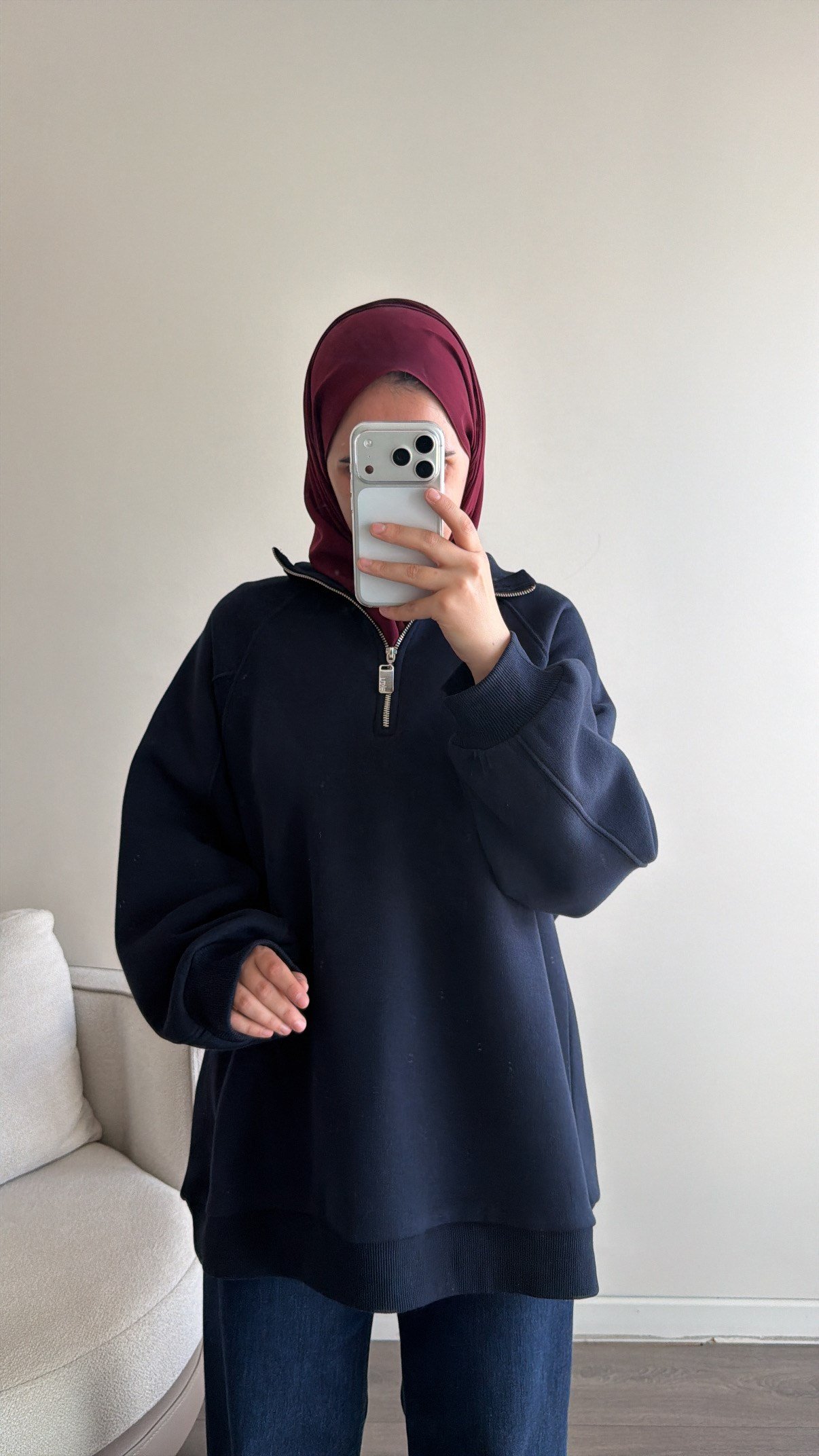 Yarım Fermuarlı Sweatshirt - Lacivert