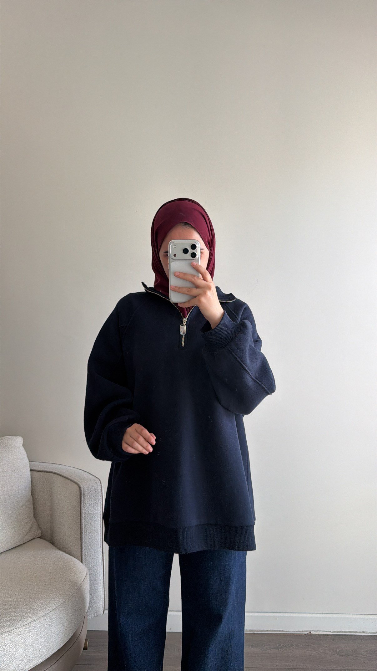 Yarım Fermuarlı Sweatshirt - Lacivert