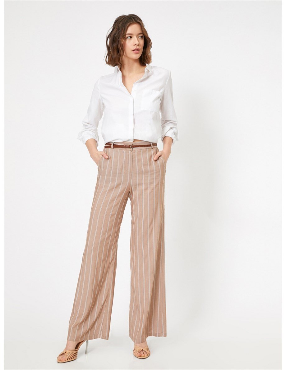 0YAK48519CW-KOTON PANTOLONBEJ ÇİZGİLİ